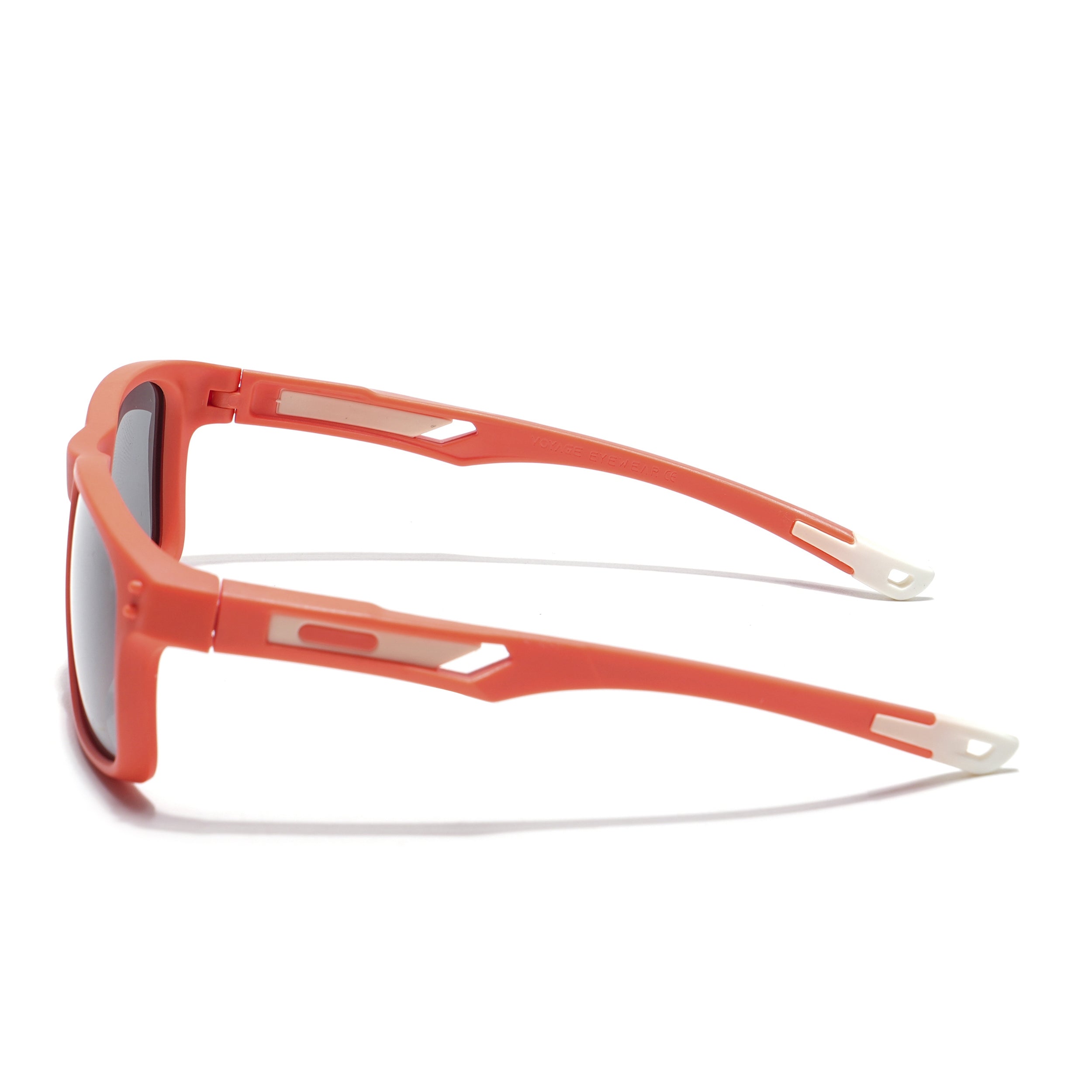 Rectangle Polarized Sunglasses for Kids -6 yrs To 12 yrs (Black Lens | Orange Frame - PMG5925)