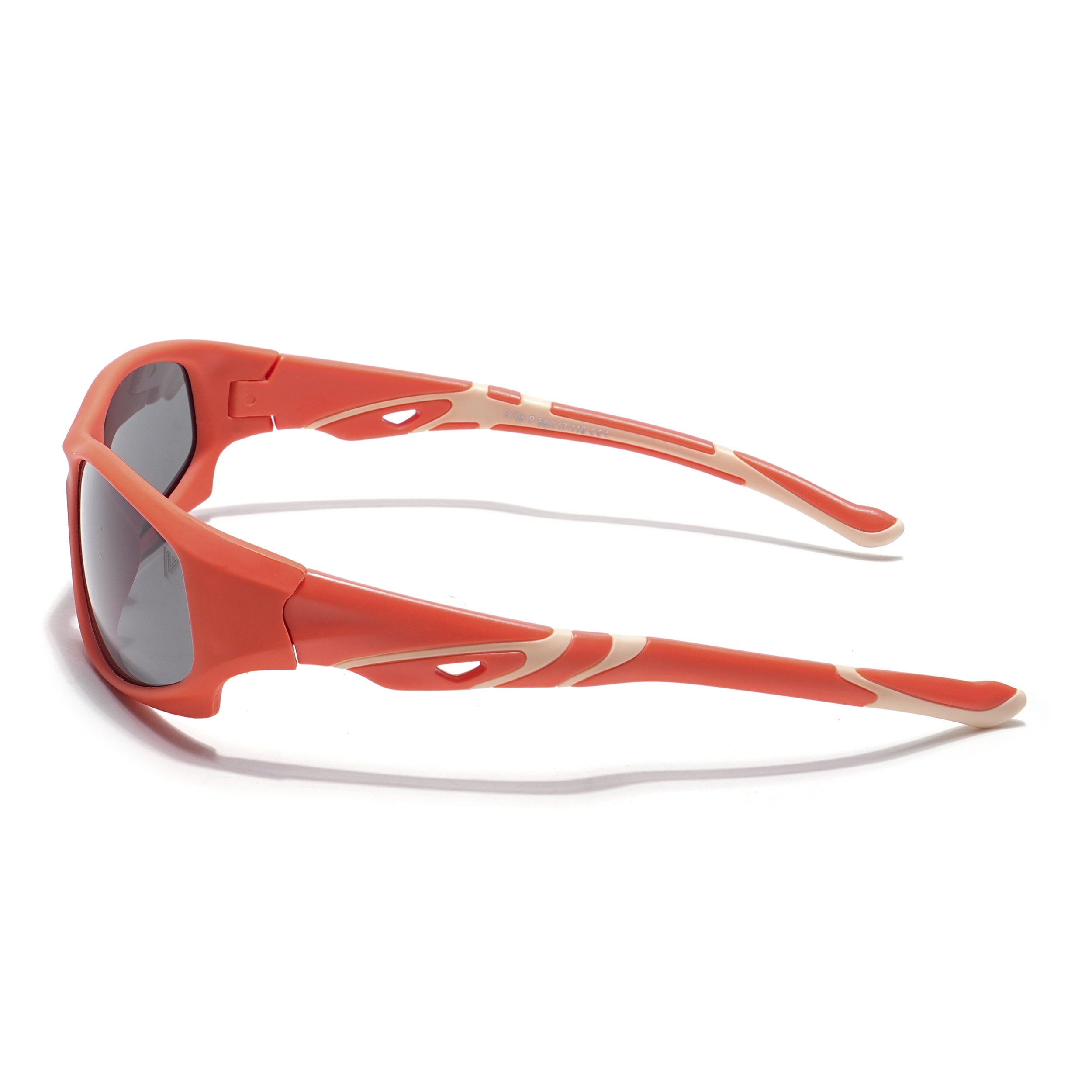 Wrap Around Polarized Sunglasses for Kids -6 yrs To 12 yrs (Black Lens | Orange Frame - PMG5907)