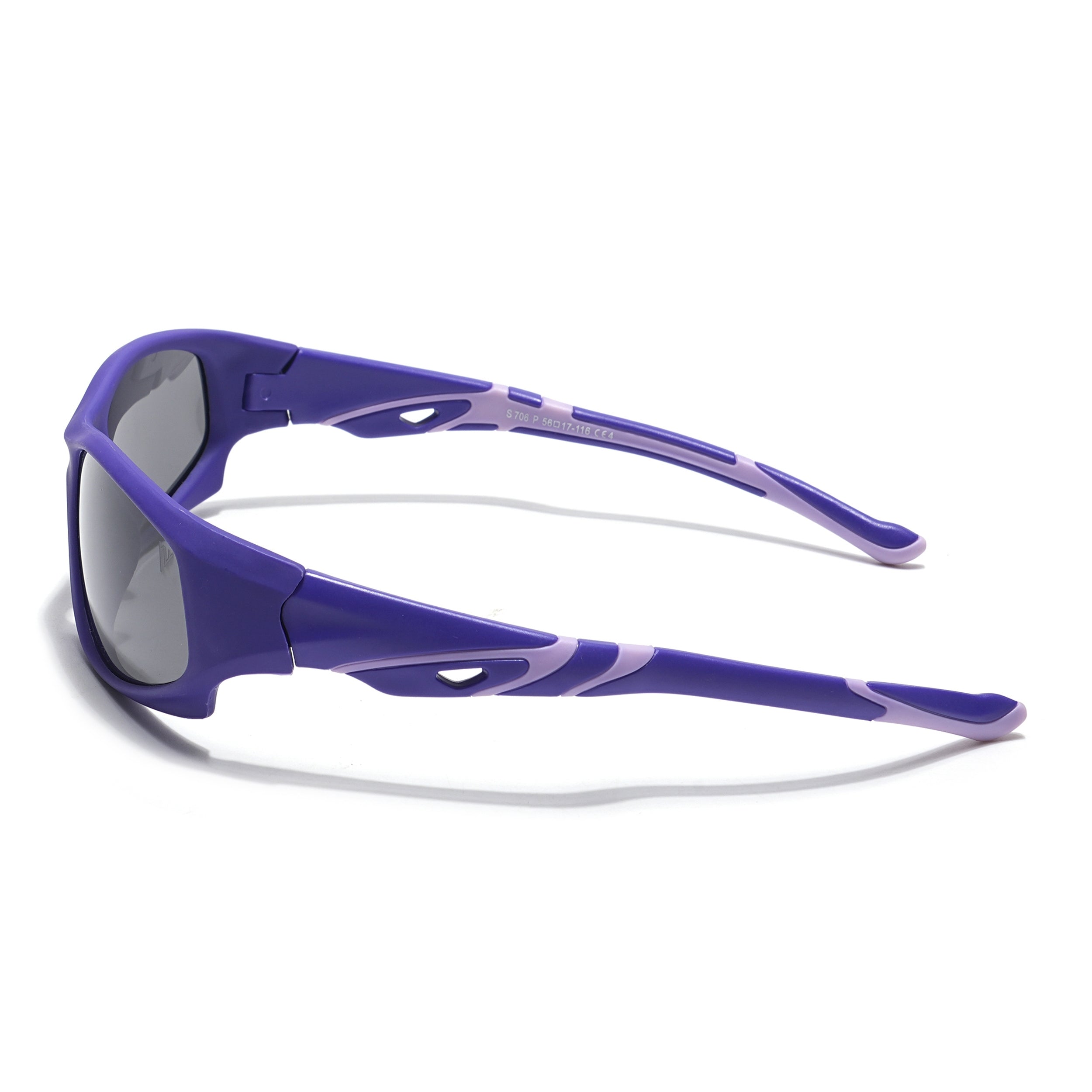 Wrap Around Polarized Sunglasses for Kids -6 yrs To 12 yrs (Black Lens | Purple Frame - PMG5908)