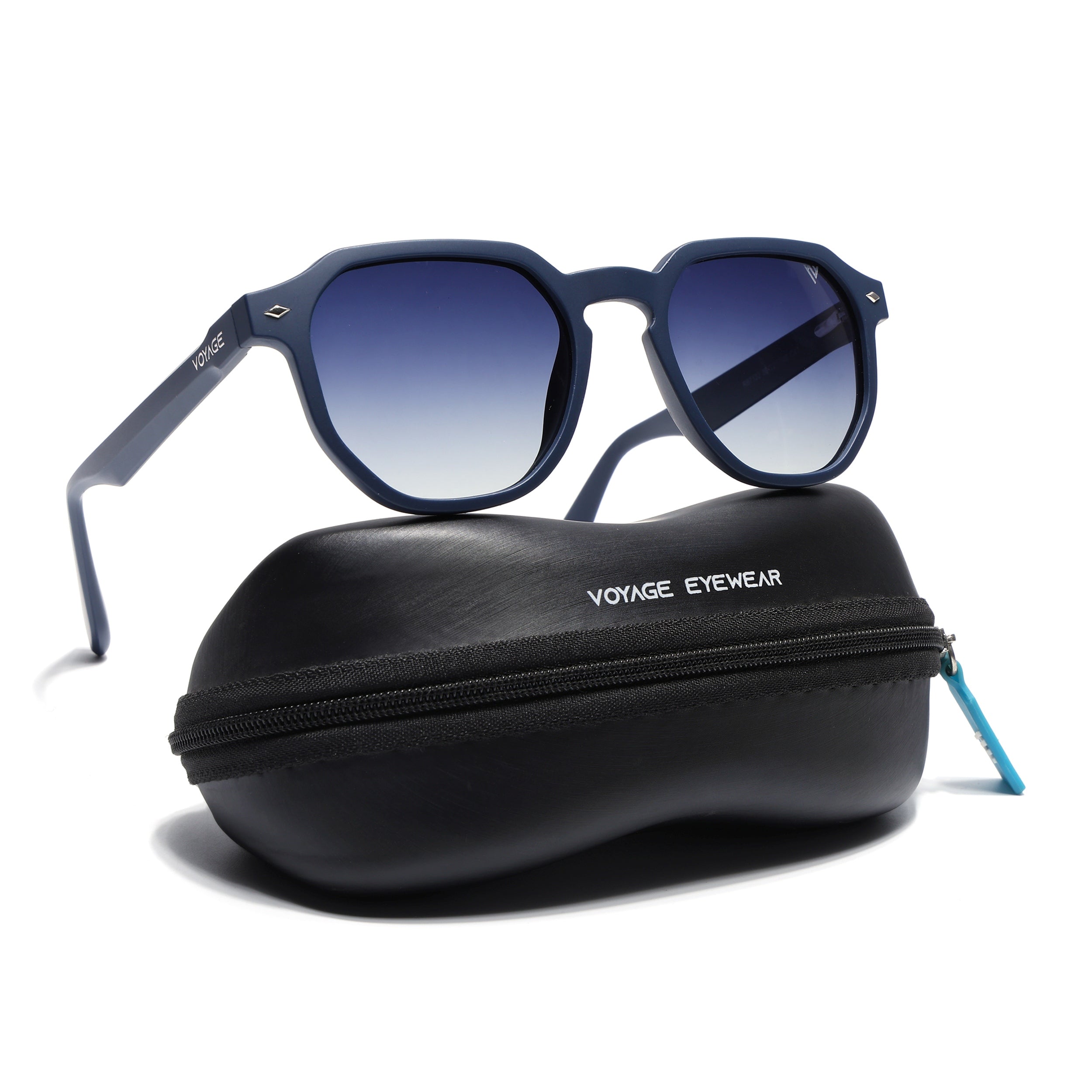 Prizm | Matt Blue Hexagonal Polarized Sunglasses | Grey & Clear Lens | Frame - PMG7267