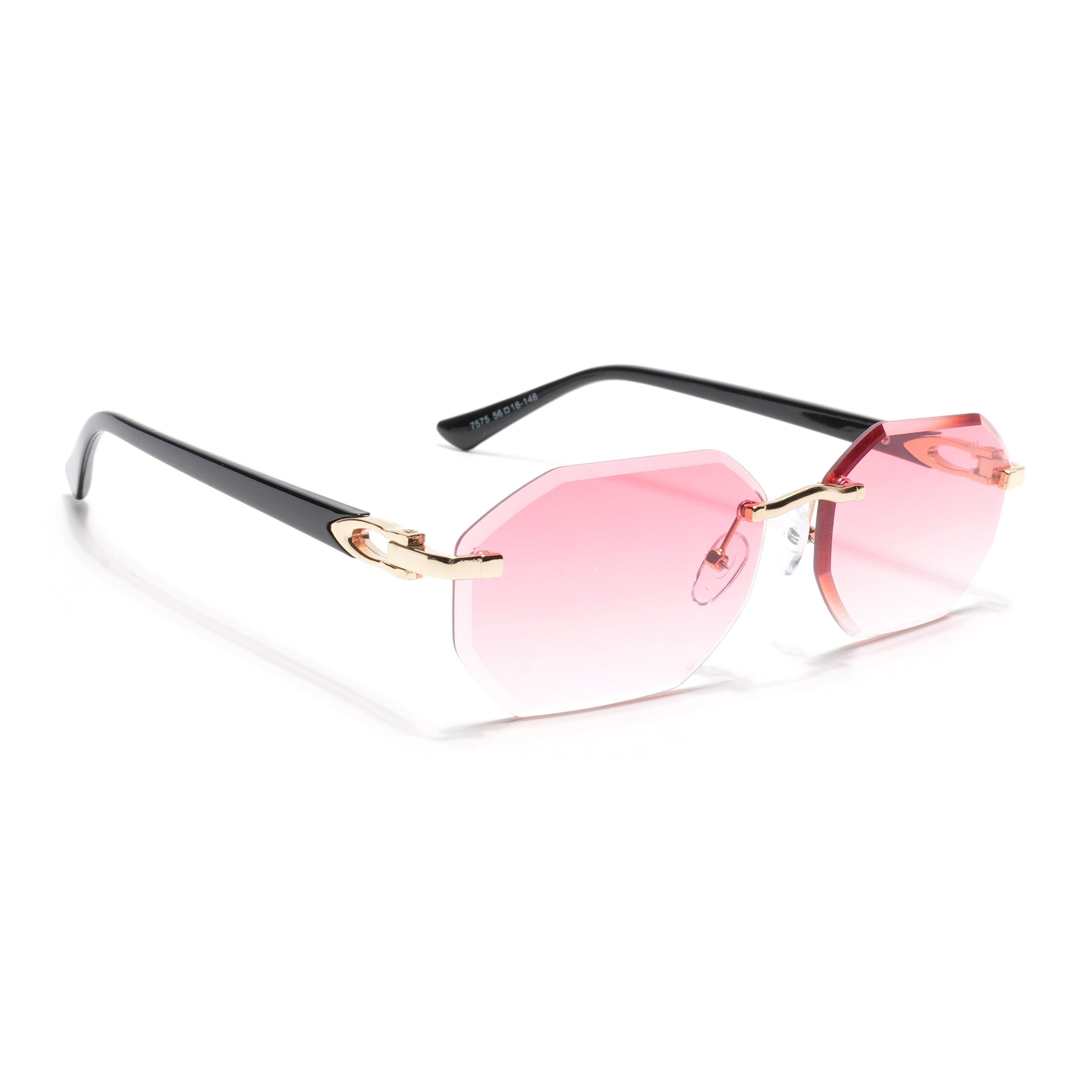 Rimless Sunglasses for Men & Women (Pink & Clear Lens | Golden Frame - MG7048)