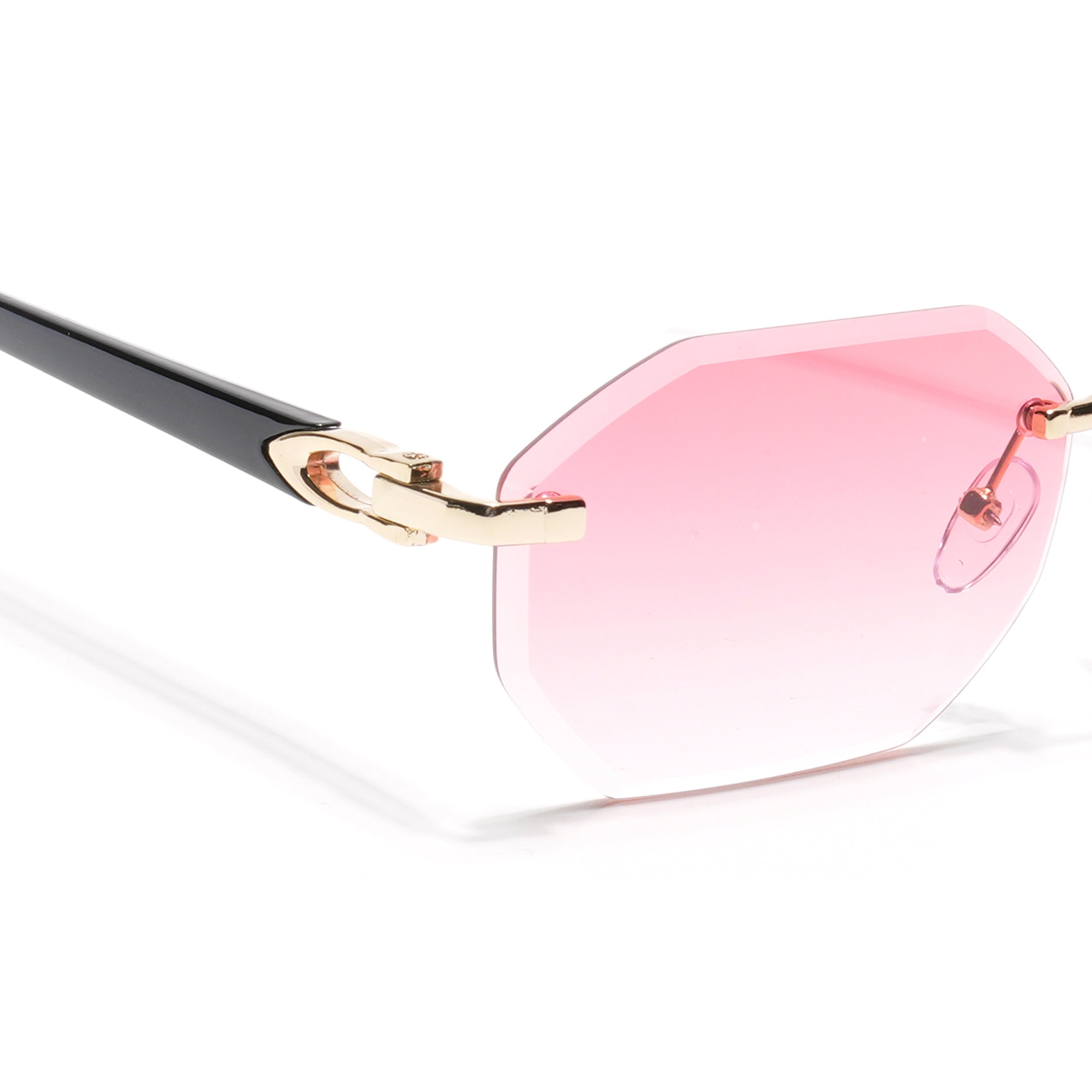 Rimless Sunglasses for Men & Women (Pink & Clear Lens | Golden Frame - MG7048)