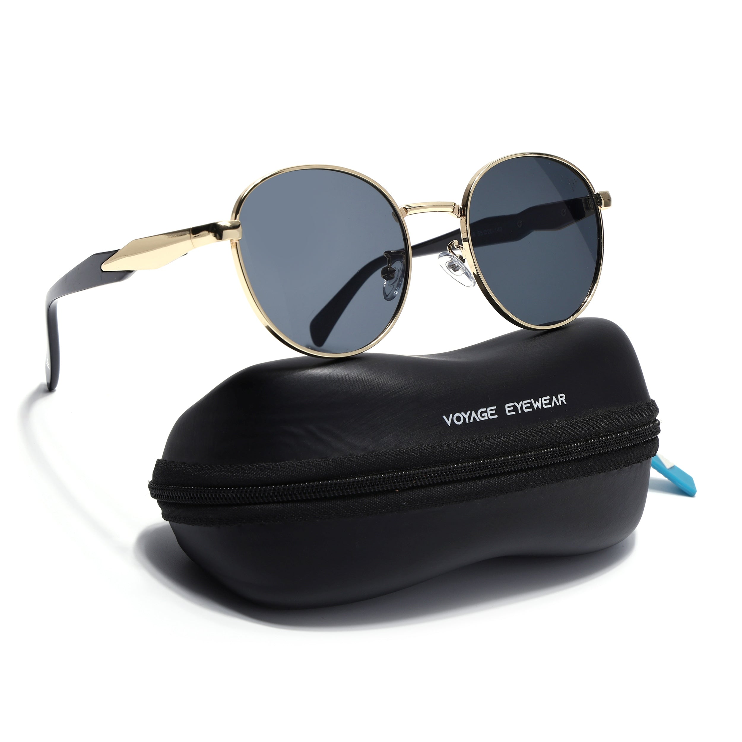 Round Sunglasses for Men & Women (Grey Lens | Golden Frame - MG7143)