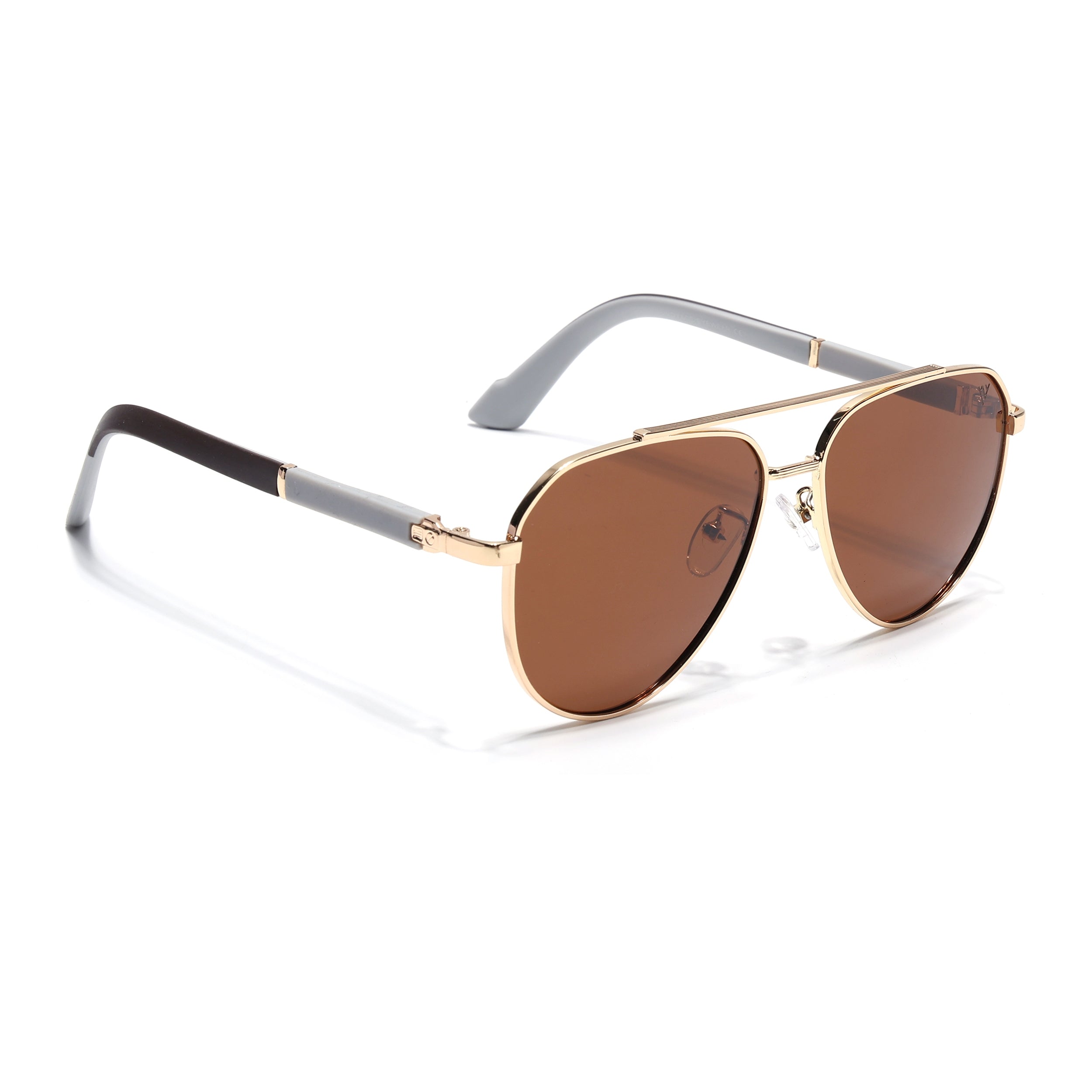 Aviator Polarized Sunglasses for Men & Women (Brown Lens | Golden Frame - PMG7247)