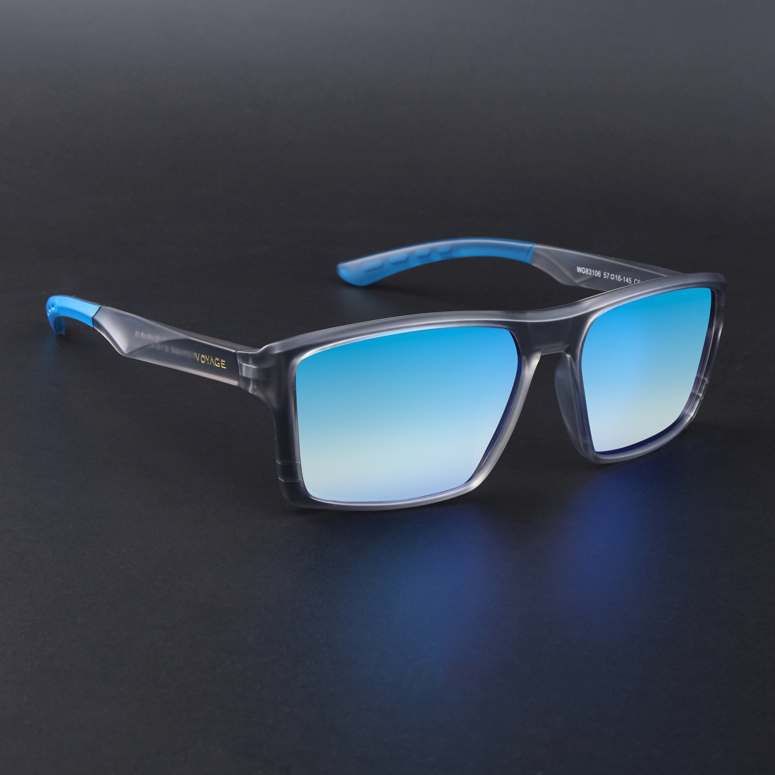 Square Polarized Sunglasses | Blue Lens | Grey Frame - PMG6745