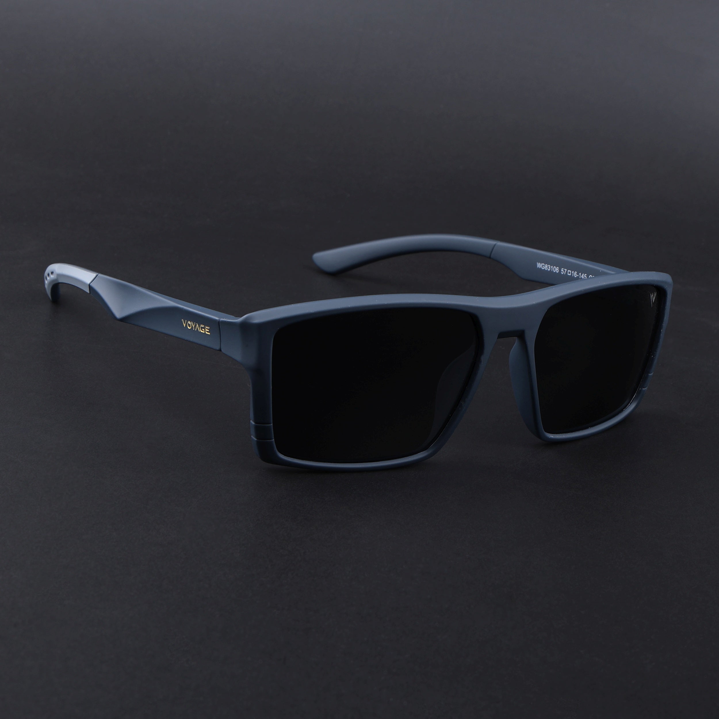 Square Polarized Sunglasses | Black Lens | Navy Blue Frame - PMG6746