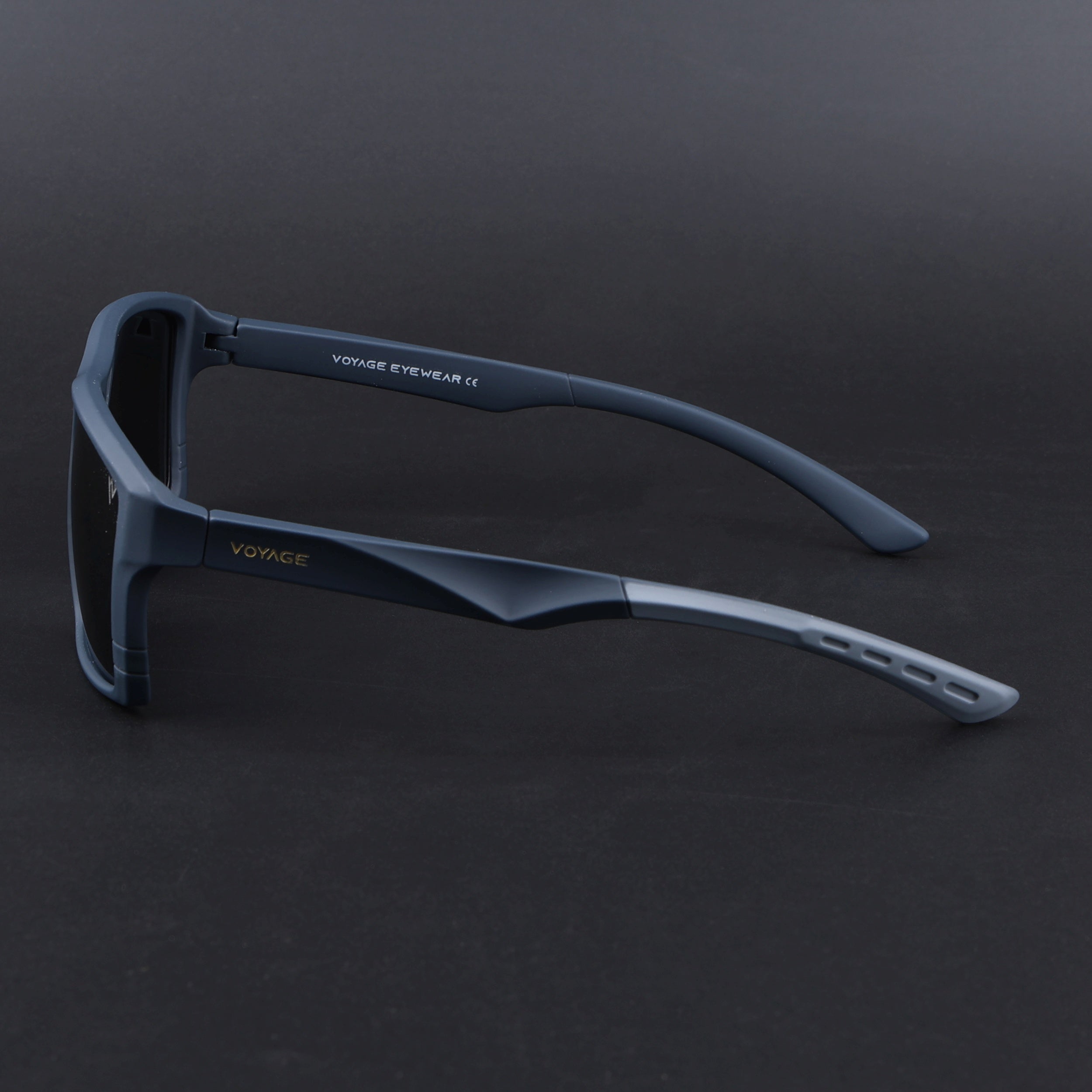 Square Polarized Sunglasses | Black Lens | Navy Blue Frame - PMG6746