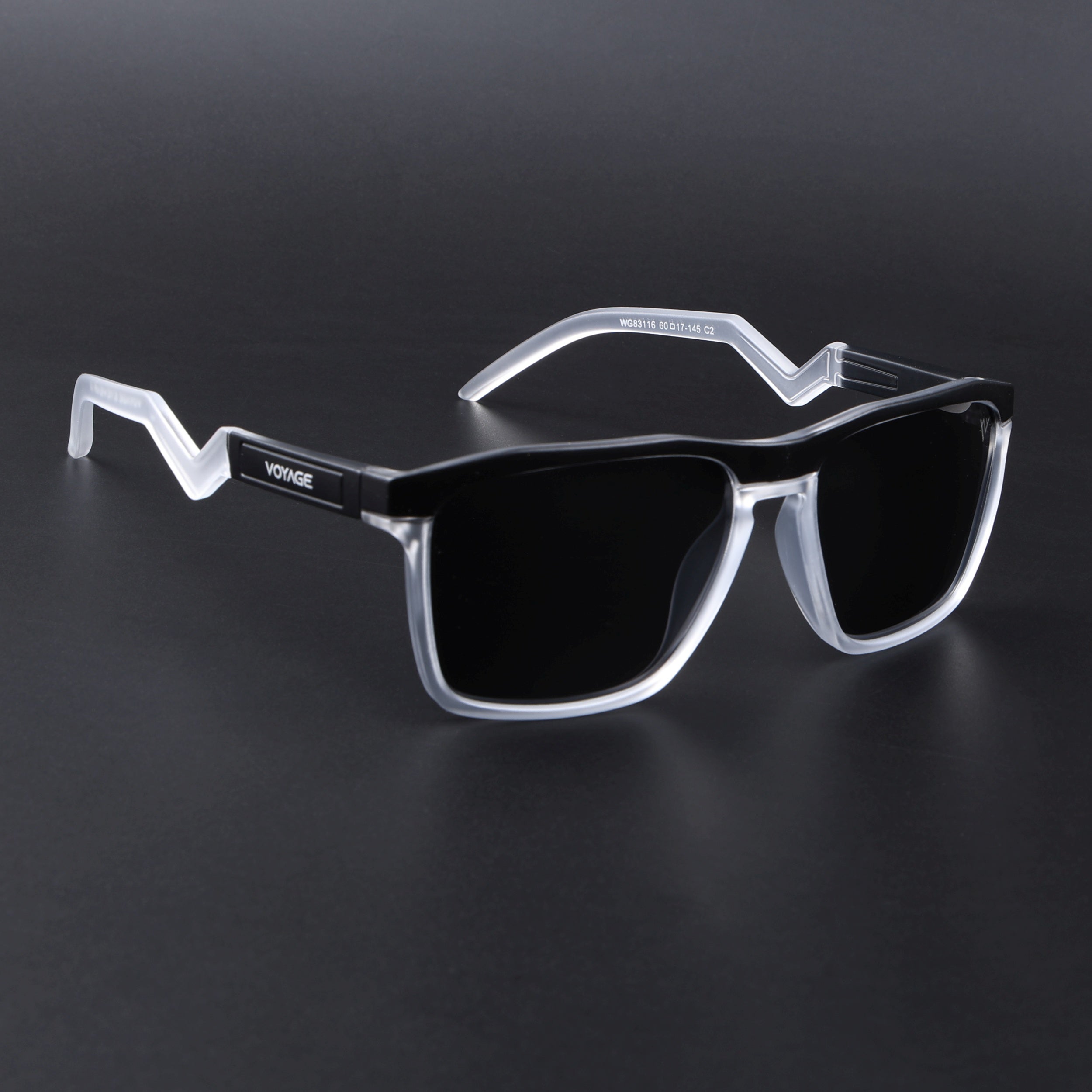 Radar 2.0 | Wayfarer Polarized Sunglasses | Black Lens | Black & Transparent Frame - PMG6755