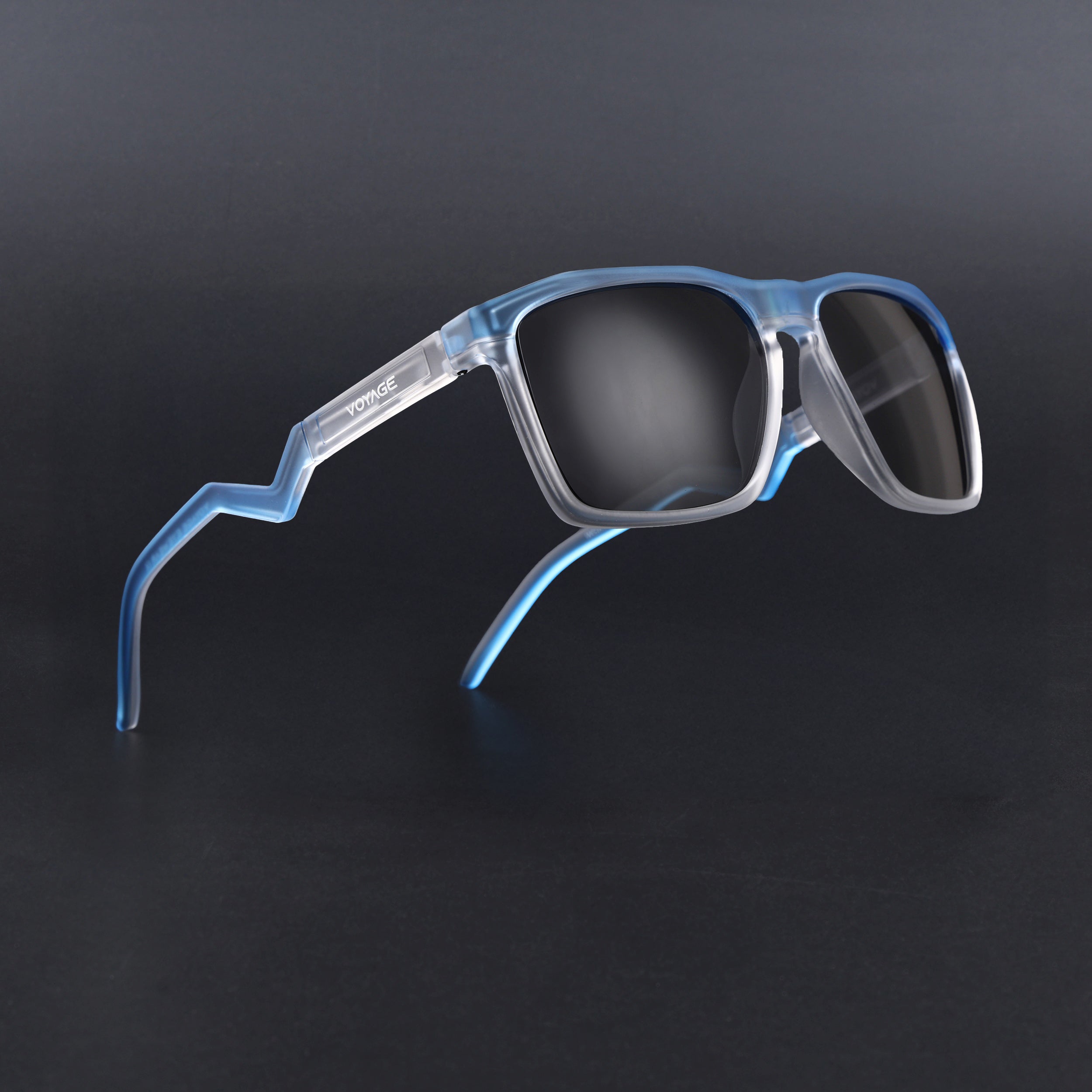 Radar 2.0 | Wayfarer Polarized Sunglasses | Black Lens | Blue & Transparent Frame - PMG6758