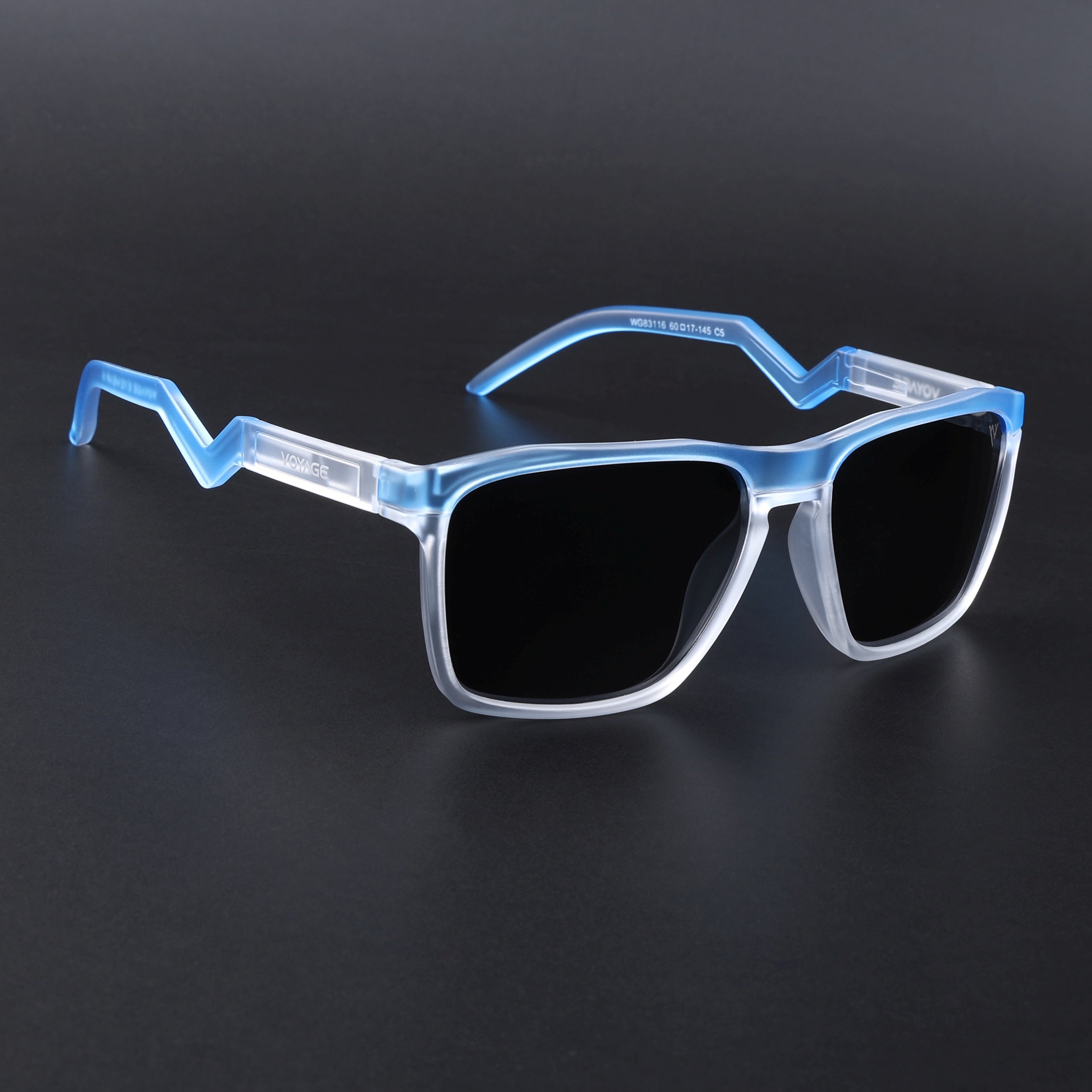 Radar 2.0 | Wayfarer Polarized Sunglasses | Black Lens | Blue & Transparent Frame - PMG6758