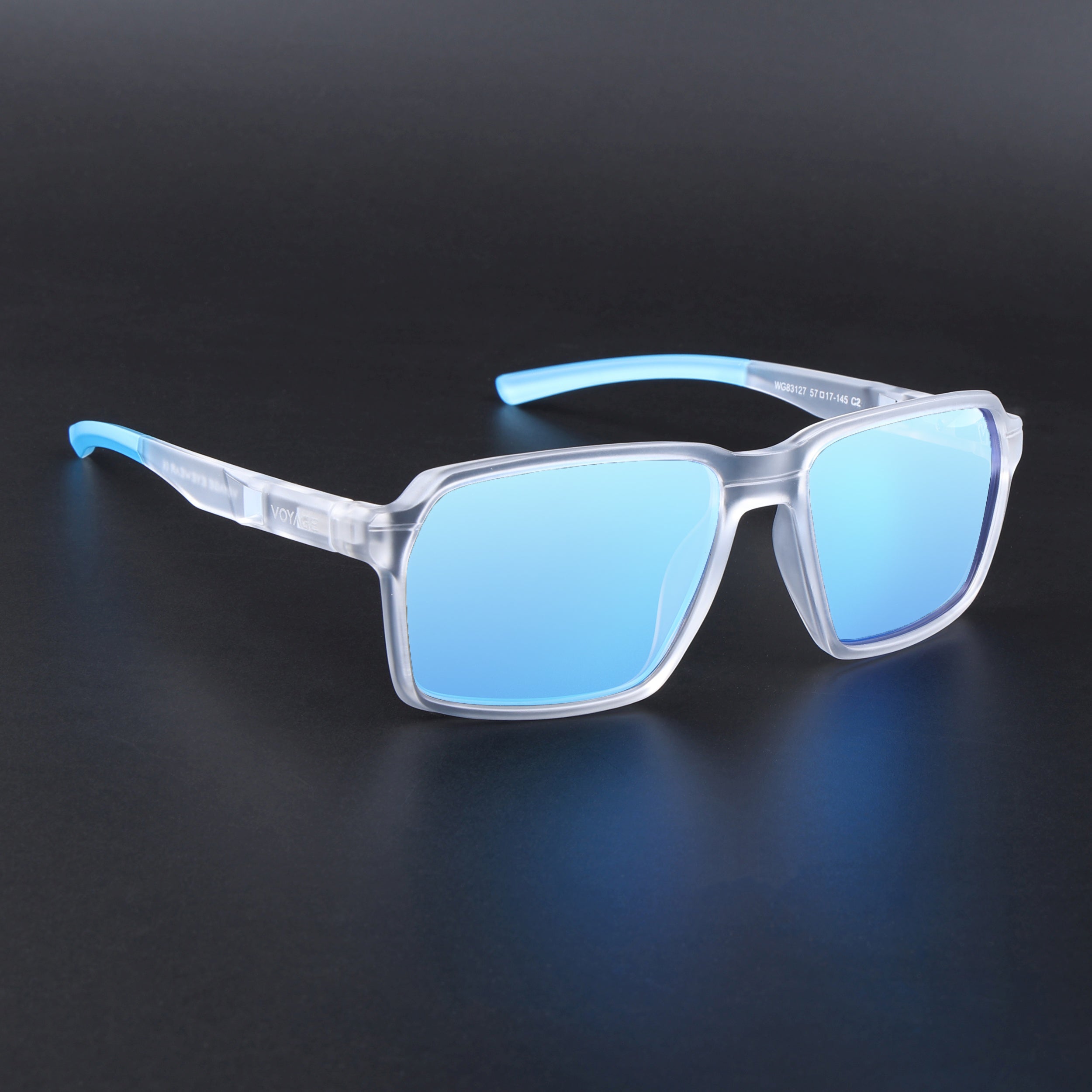 Wayfarer Polarized Sunglasses | Blue Lens | Transparent Frame - PMG6776