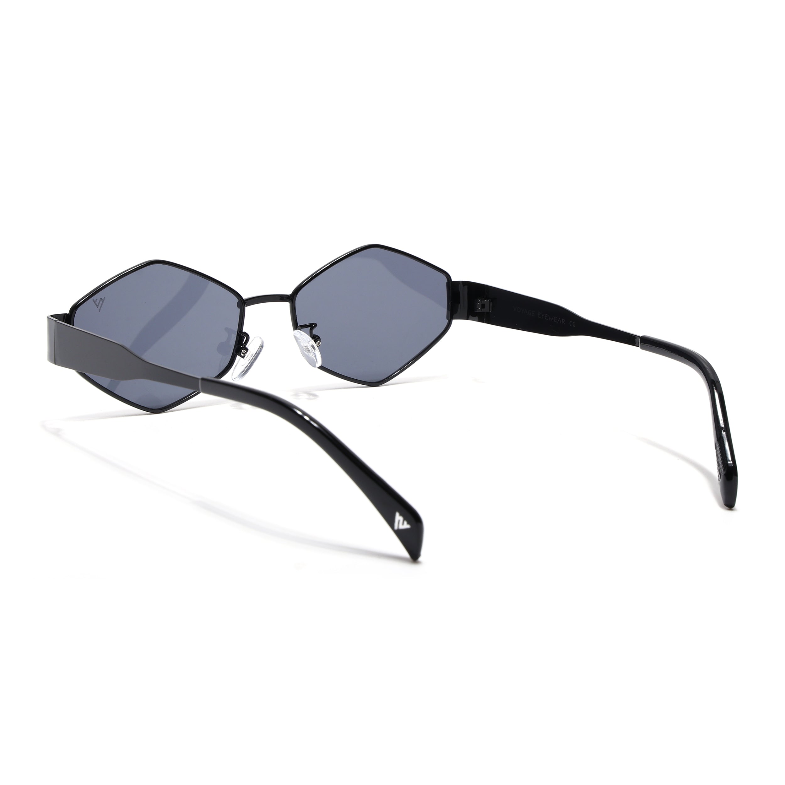 Voyage Hexagon Sunglasses for Men & Women (Black Lens | Black Frame - MG7390)