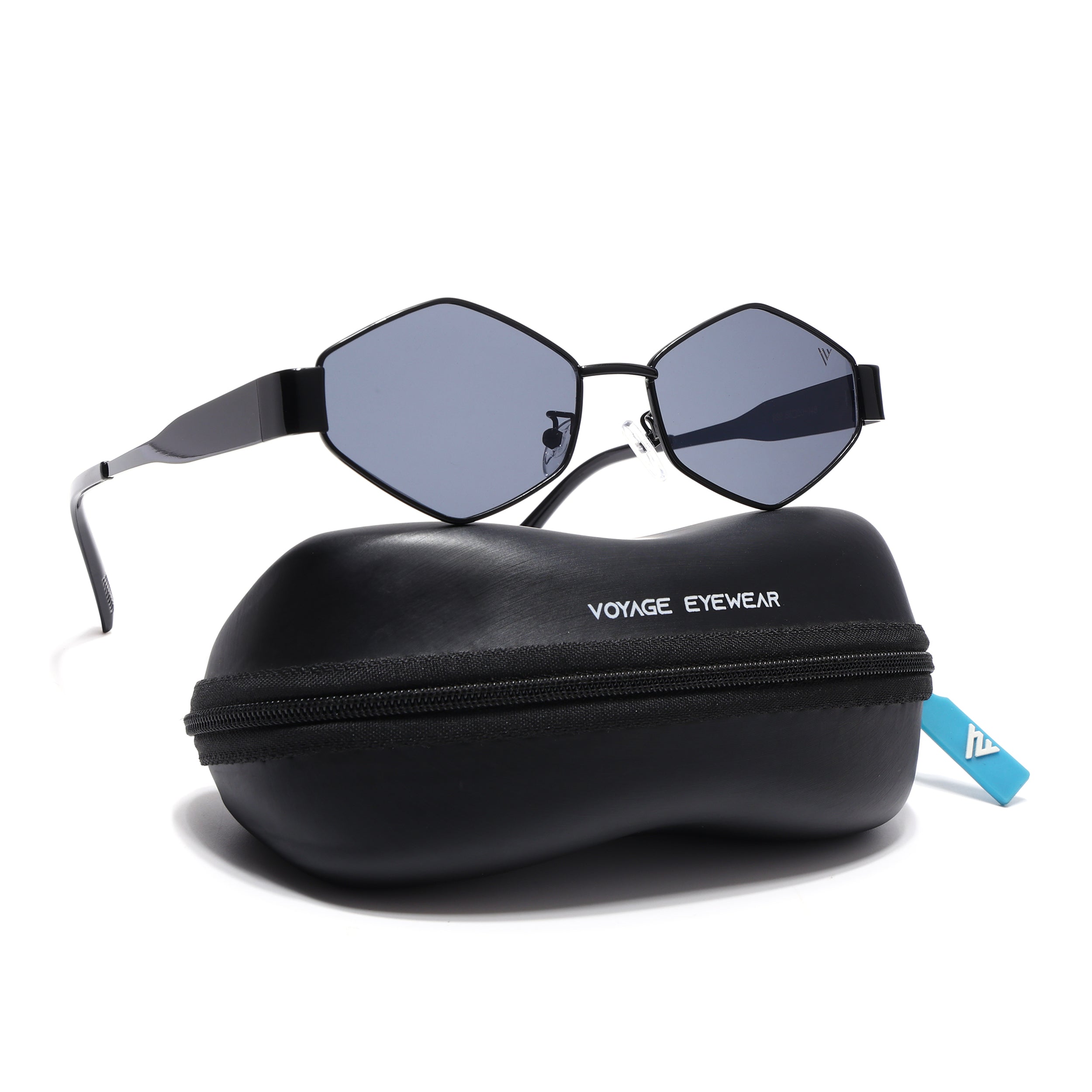 Voyage Hexagon Sunglasses for Men & Women (Black Lens | Black Frame - MG7390)