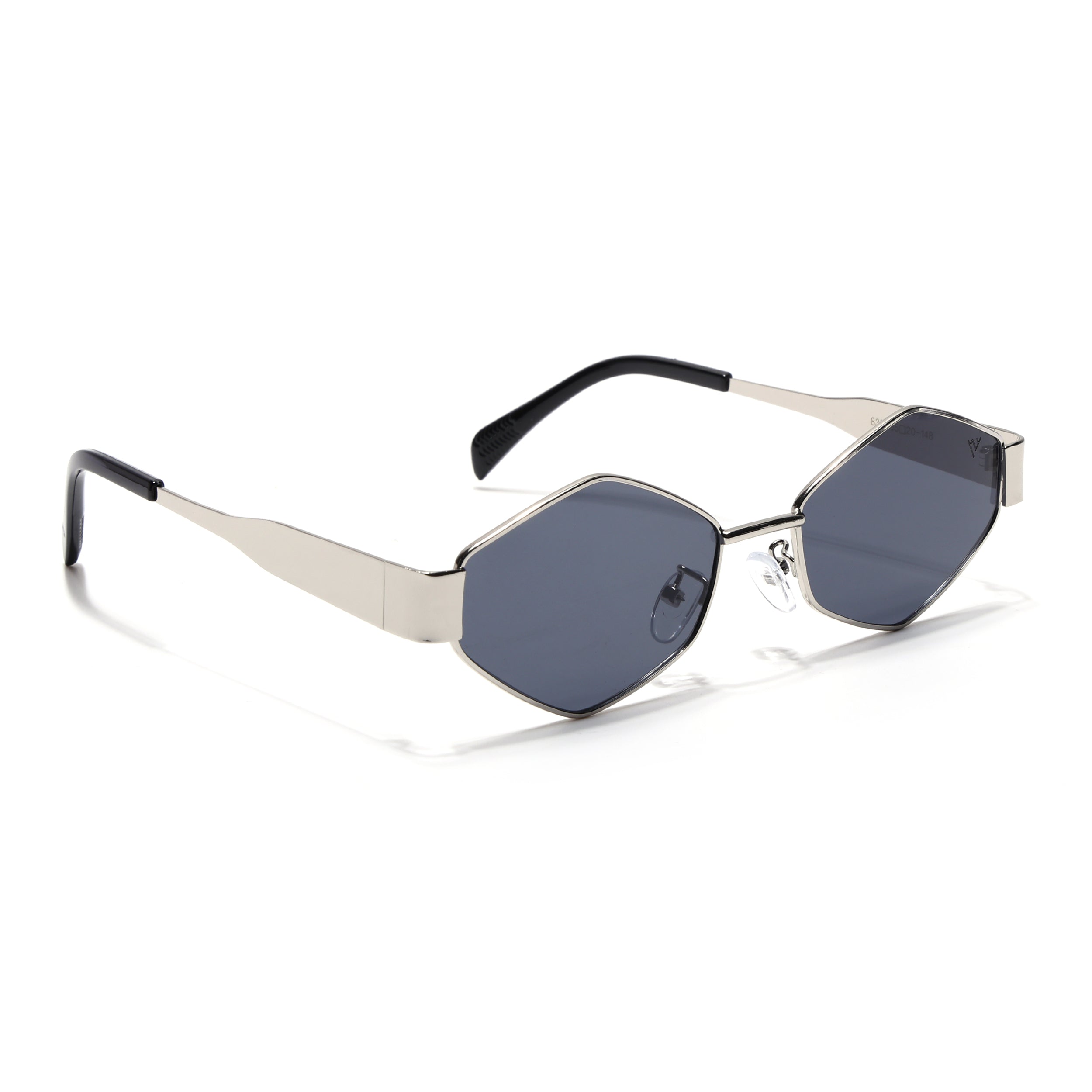 Voyage Hexagon Sunglasses for Men & Women (Black Lens | Silver Frame - MG7391)