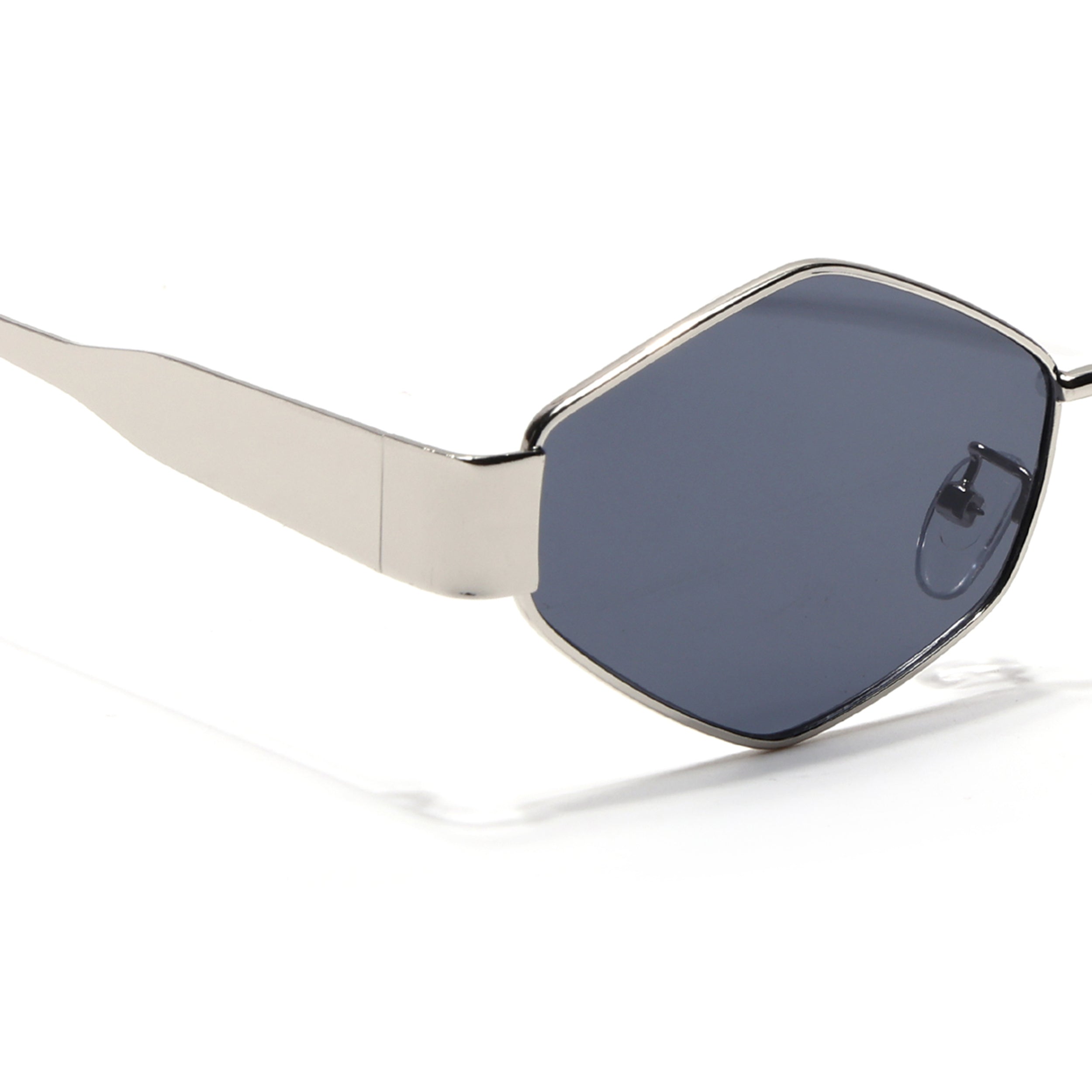 Voyage Hexagon Sunglasses for Men & Women (Black Lens | Silver Frame - MG7391)