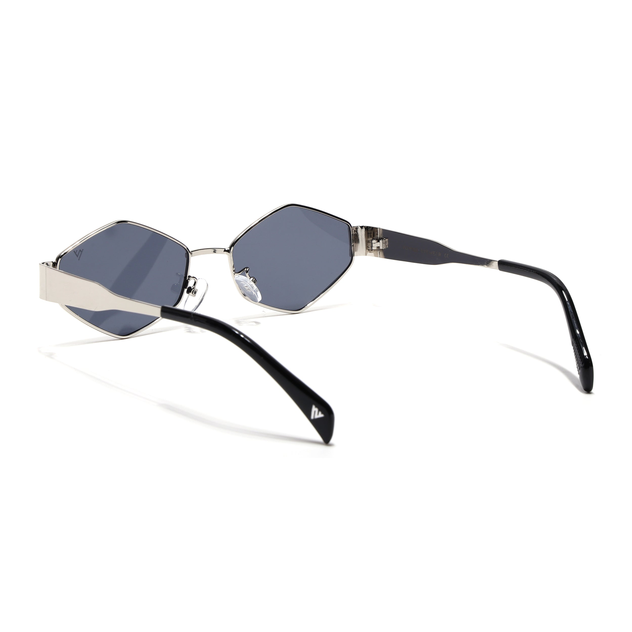 Voyage Hexagon Sunglasses for Men & Women (Black Lens | Silver Frame - MG7391)