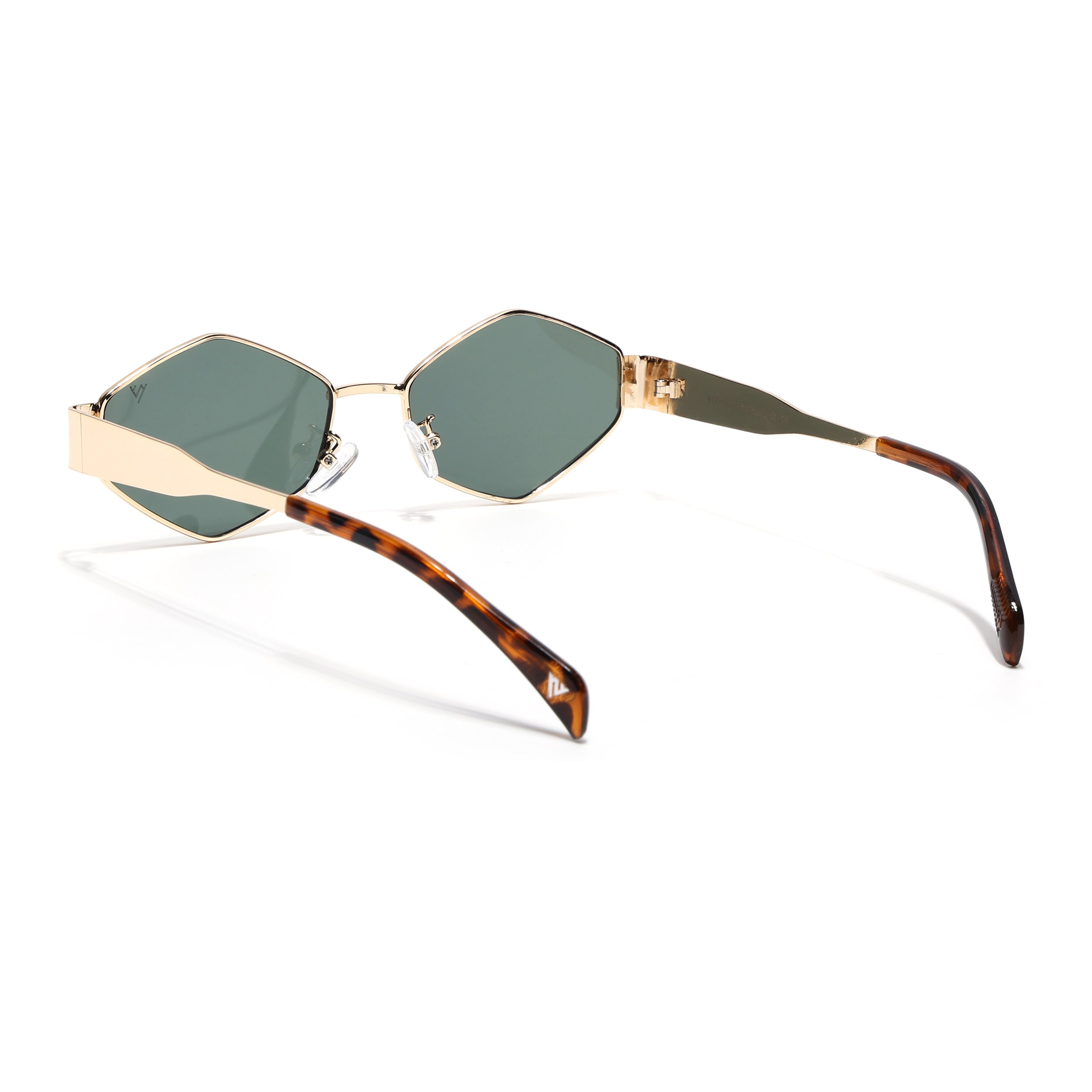 Voyage Hexagon Sunglasses for Men & Women (Green Lens | Golden Frame - MG7392)