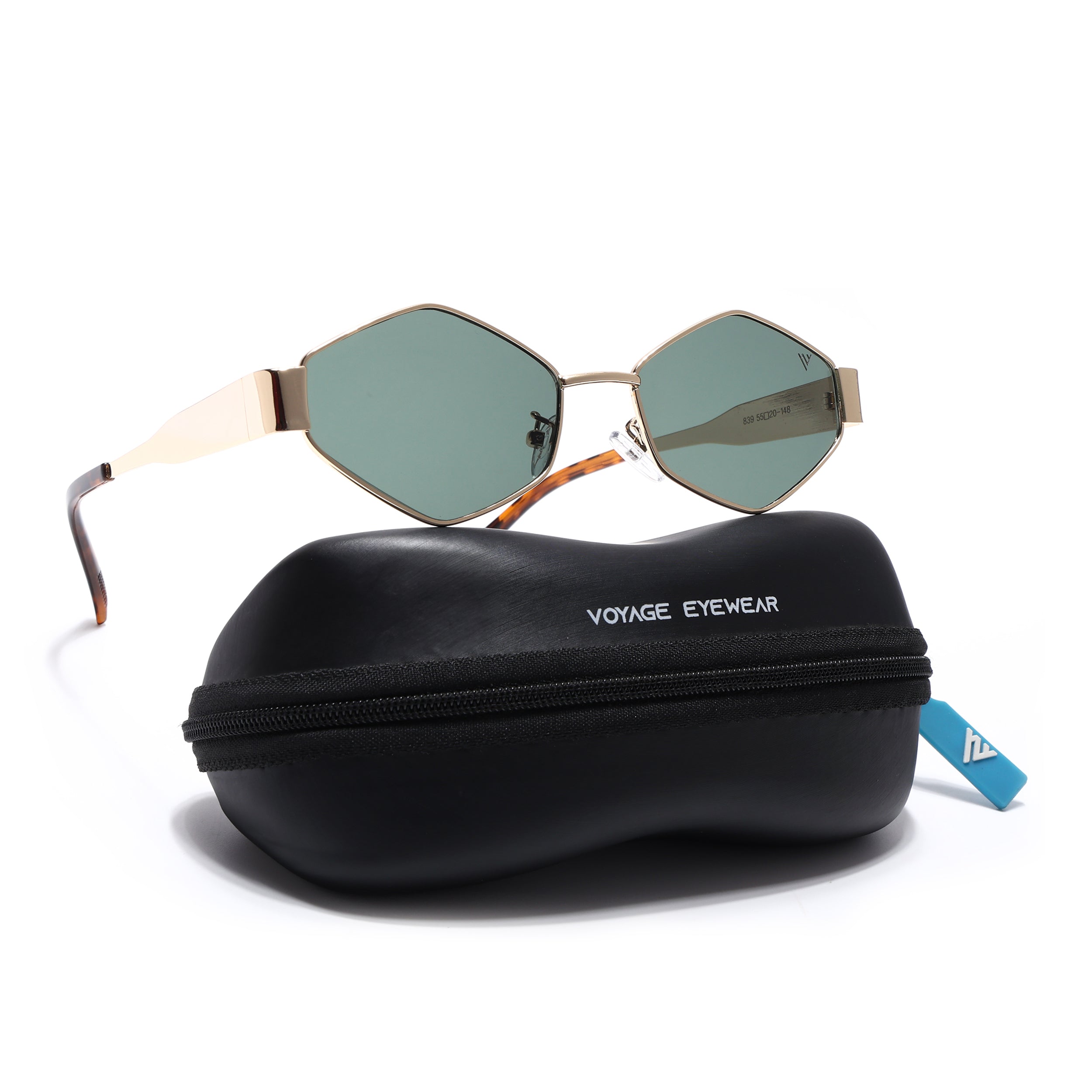 Voyage Hexagon Sunglasses for Men & Women (Green Lens | Golden Frame - MG7392)