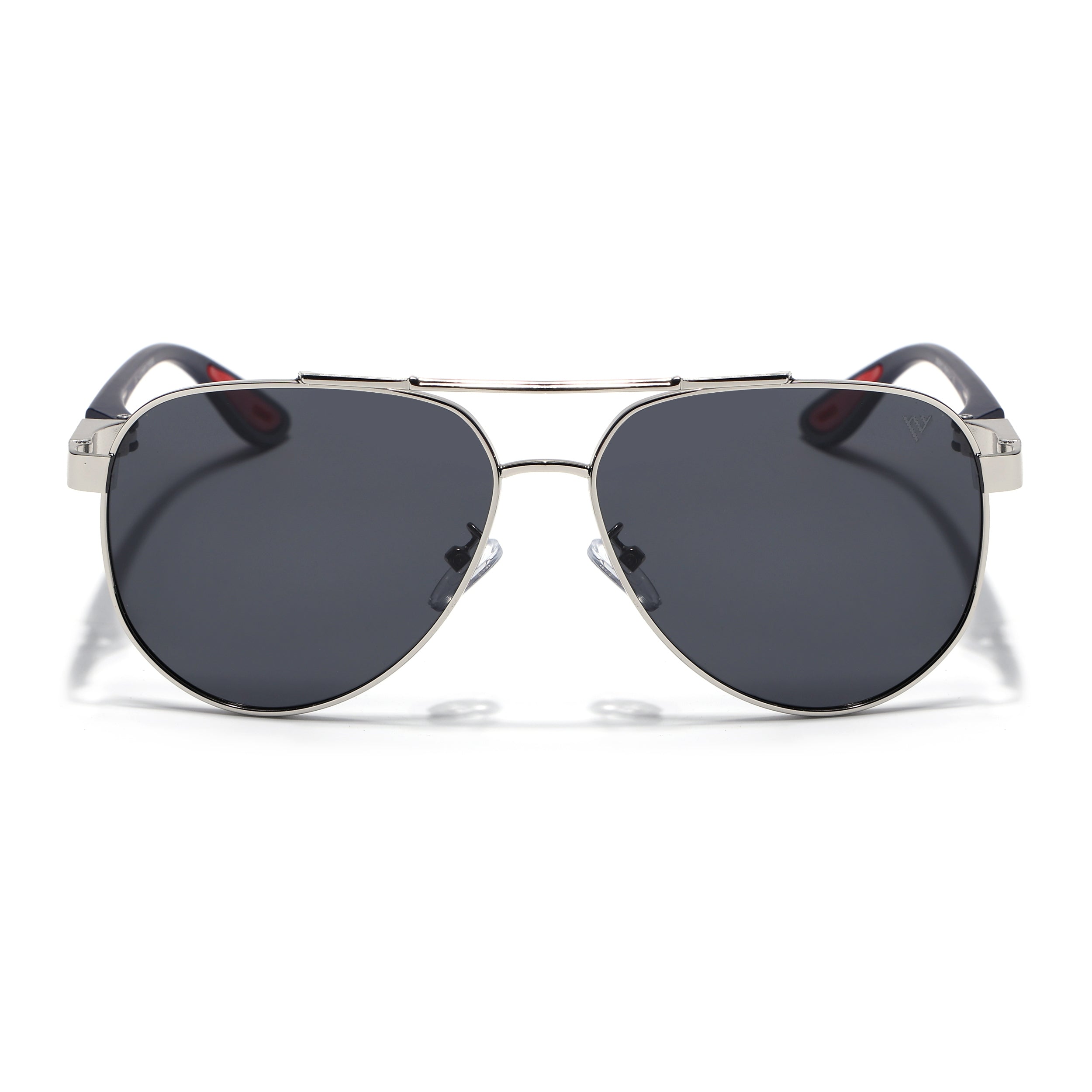 Sukhoi | Silver Aviator Polarized Sunglasses for Men & Women | Black Lens - PMG7140