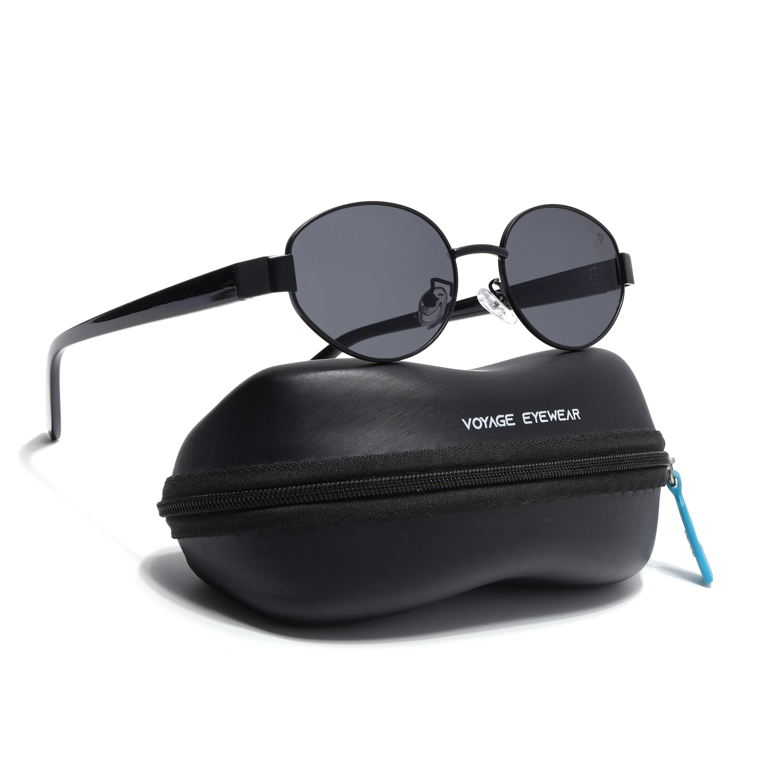 Sable | Oval Sunglasses for Men & Women (Black Lens | Black Frame - MG6893)