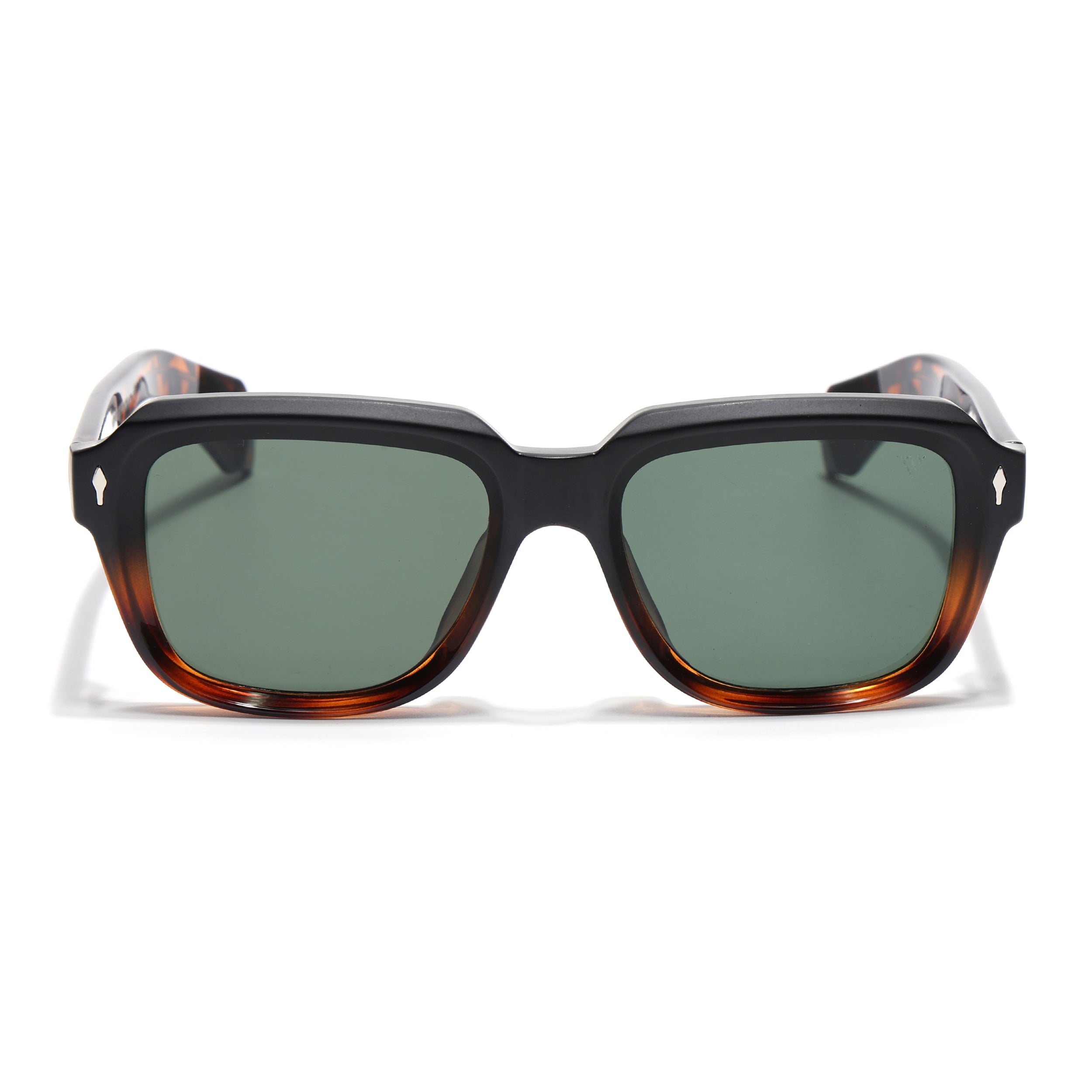 Square Sunglasses for Men & Women (Green Lens | Black & Demi Brown Frame - SLMG7241)