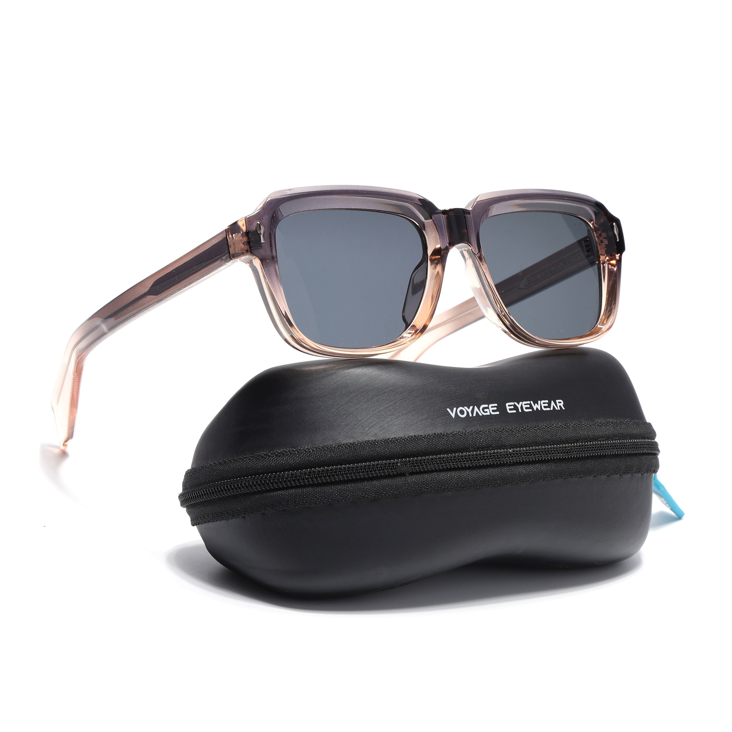 Square Sunglasses for Men & Women (Grey Lens | Purple & Brown Frame - SLMG7243)
