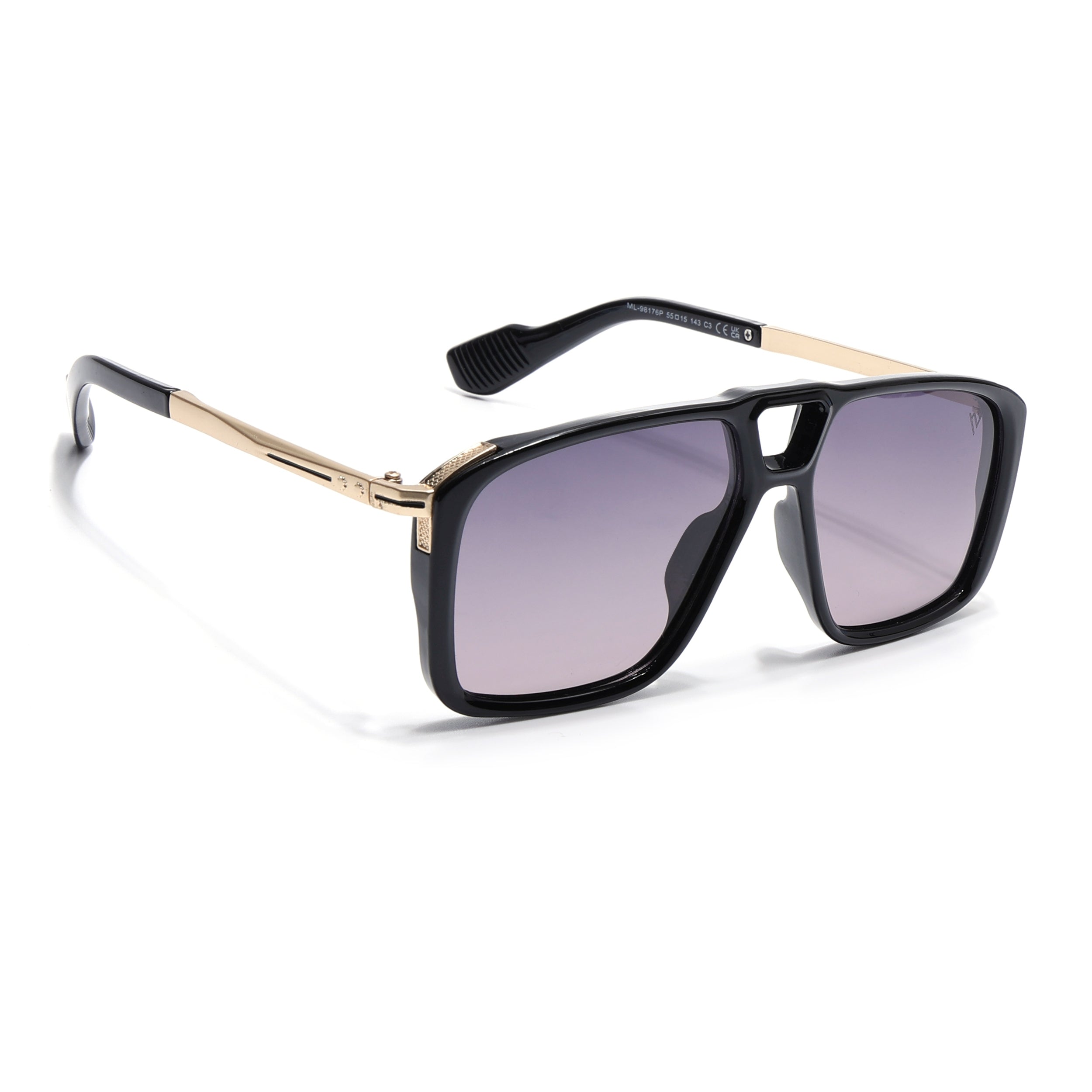 Rebel | Shine Black Wayfarer Polarized Sunglasses | Light Purple Lens - PMG6632