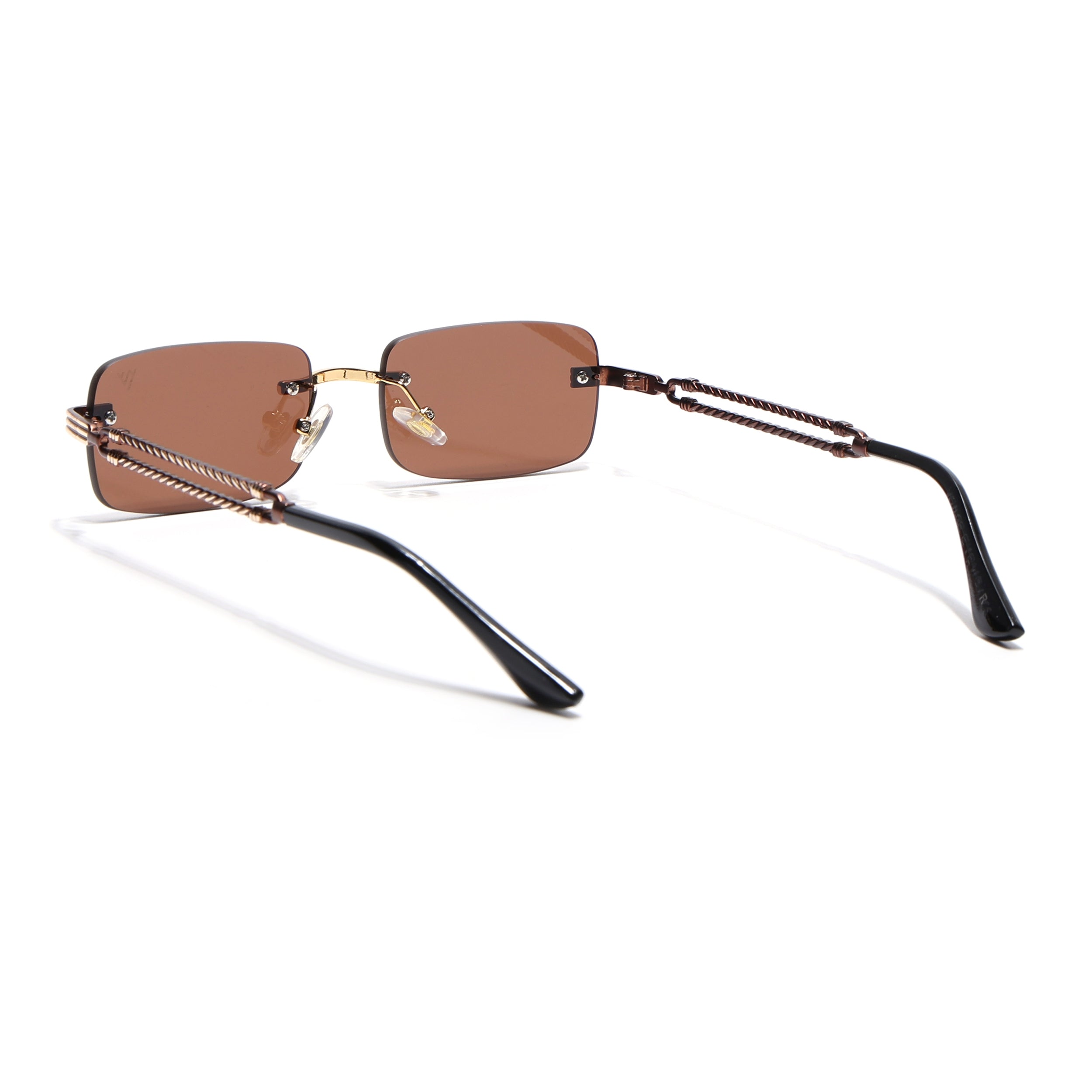 Barrel | Tan Brown Rimless Sunglasses | Golden Frame - MG6663