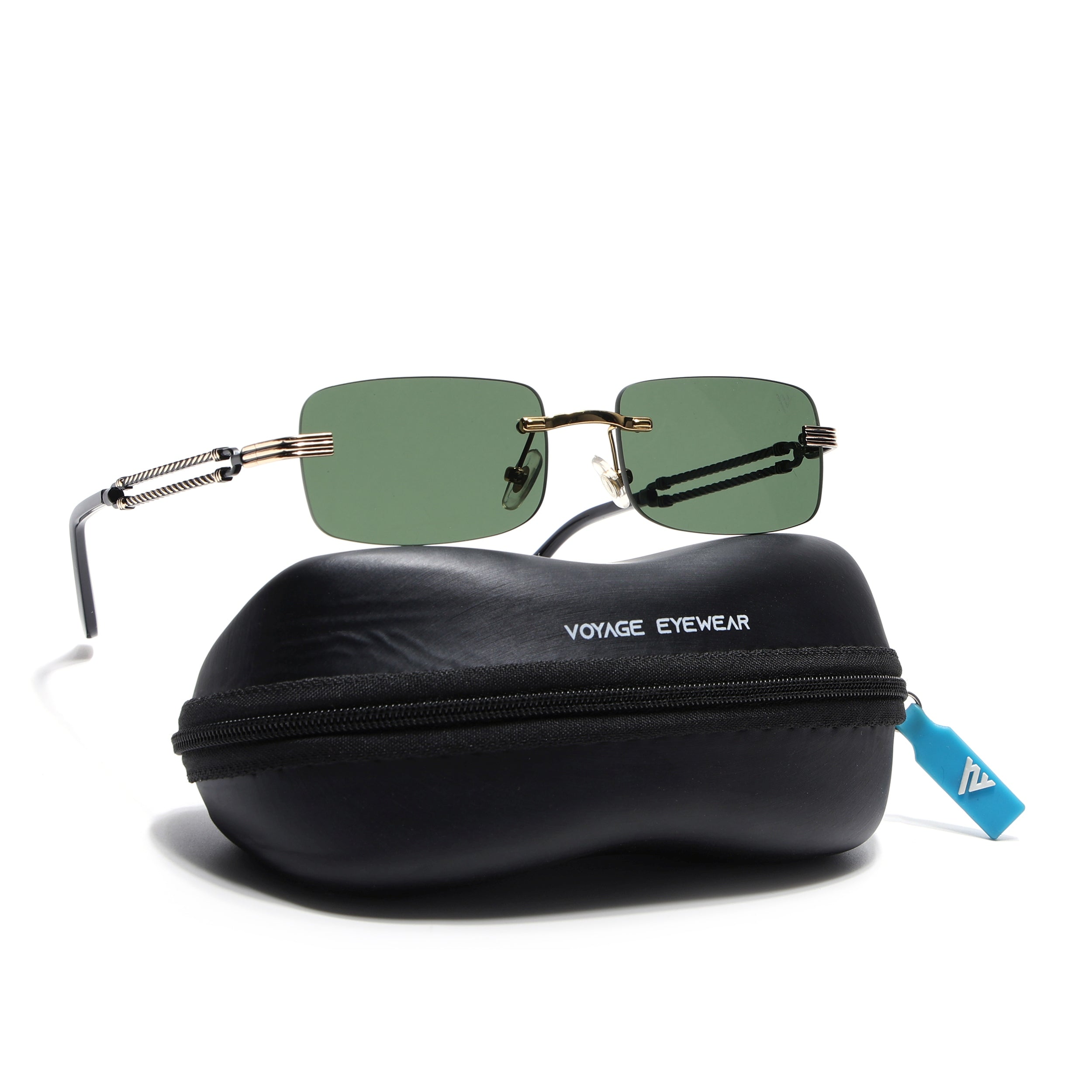 Barrel | Emerland Green Rimless Sunglasses | Golden Frame - MG6665