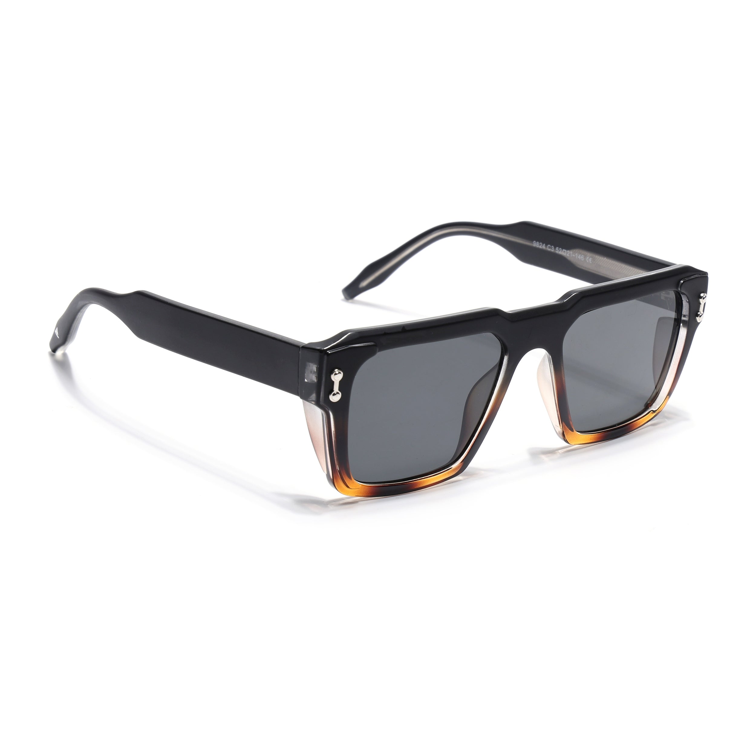 Square Sunglasses for Men & Women (Grey Lens | Black & Demi Brown Frame - SLMG7238)