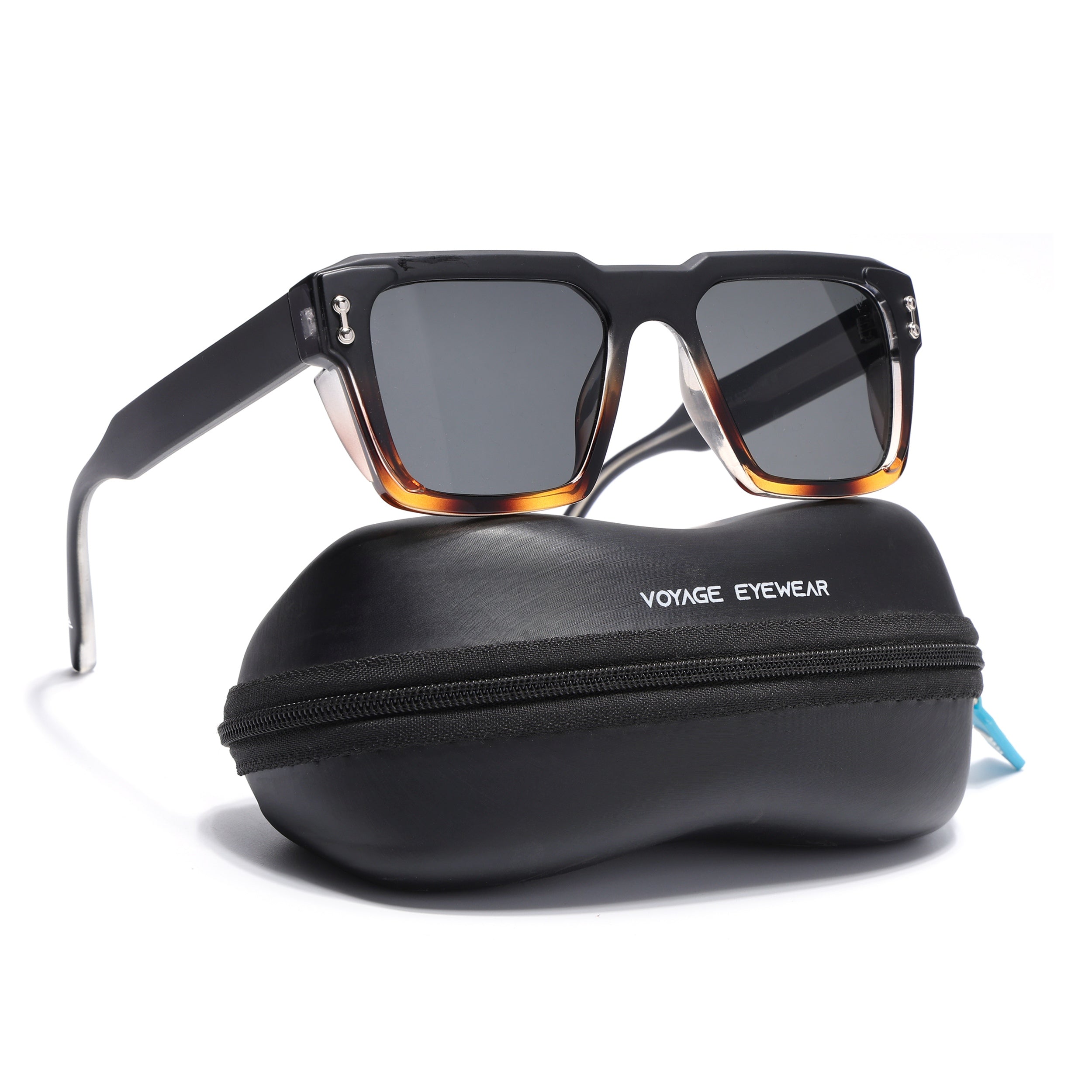 Square Sunglasses for Men & Women (Grey Lens | Black & Demi Brown Frame - SLMG7238)