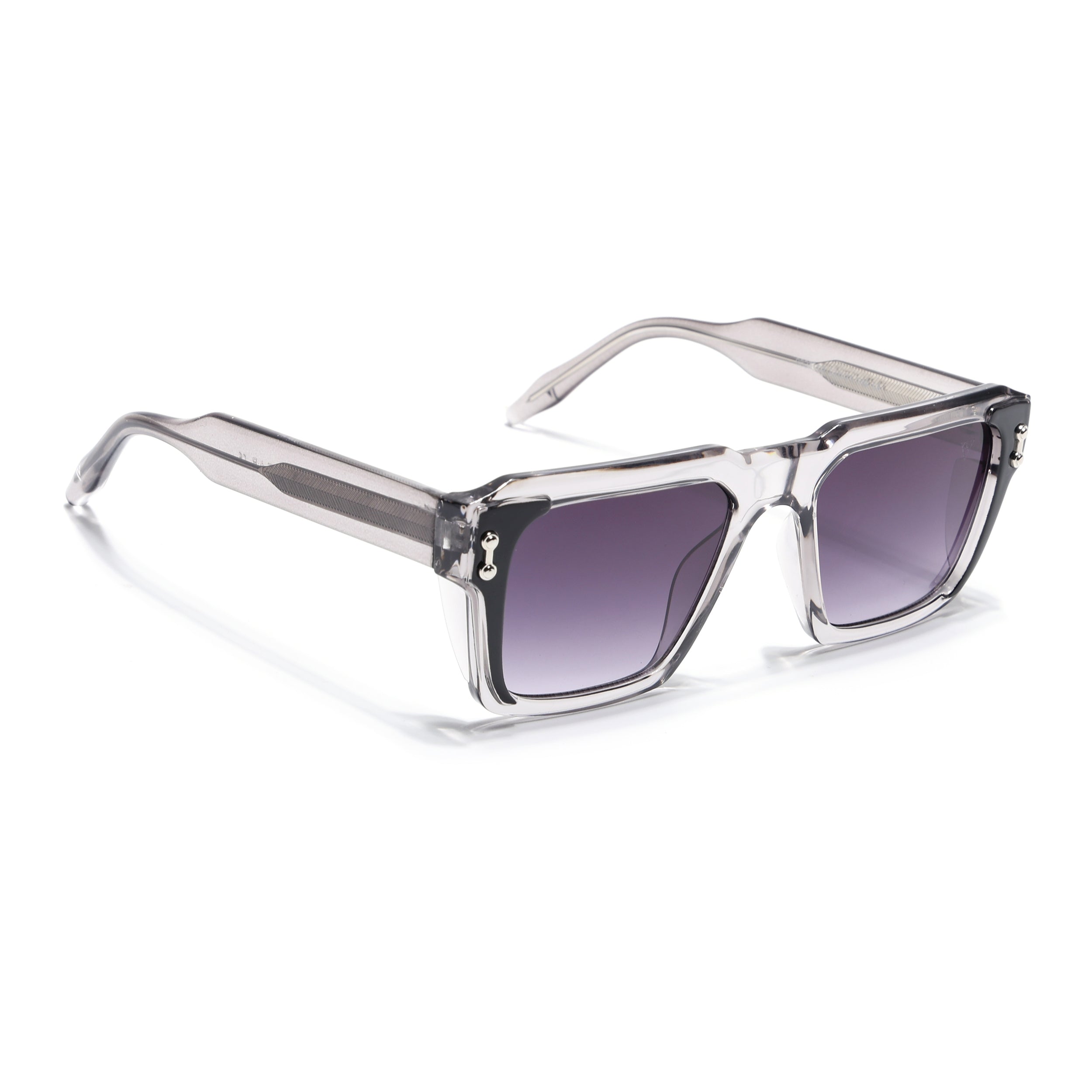 Square Sunglasses for Men & Women (Grey & Clear Lens | Transparent Frame - SLMG7240)