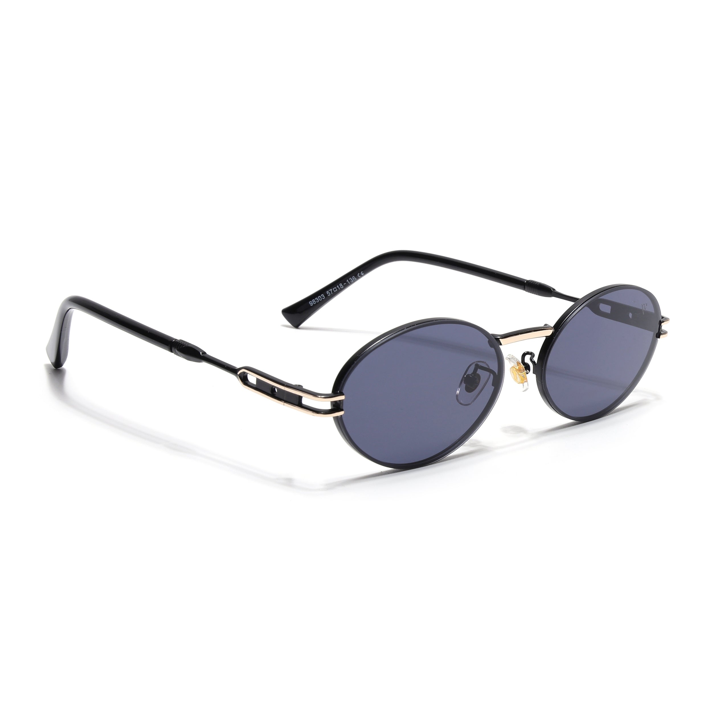 Oval Sunglasses for Men & Women (Grey Lens | Black & Golden Frame - MG6887)