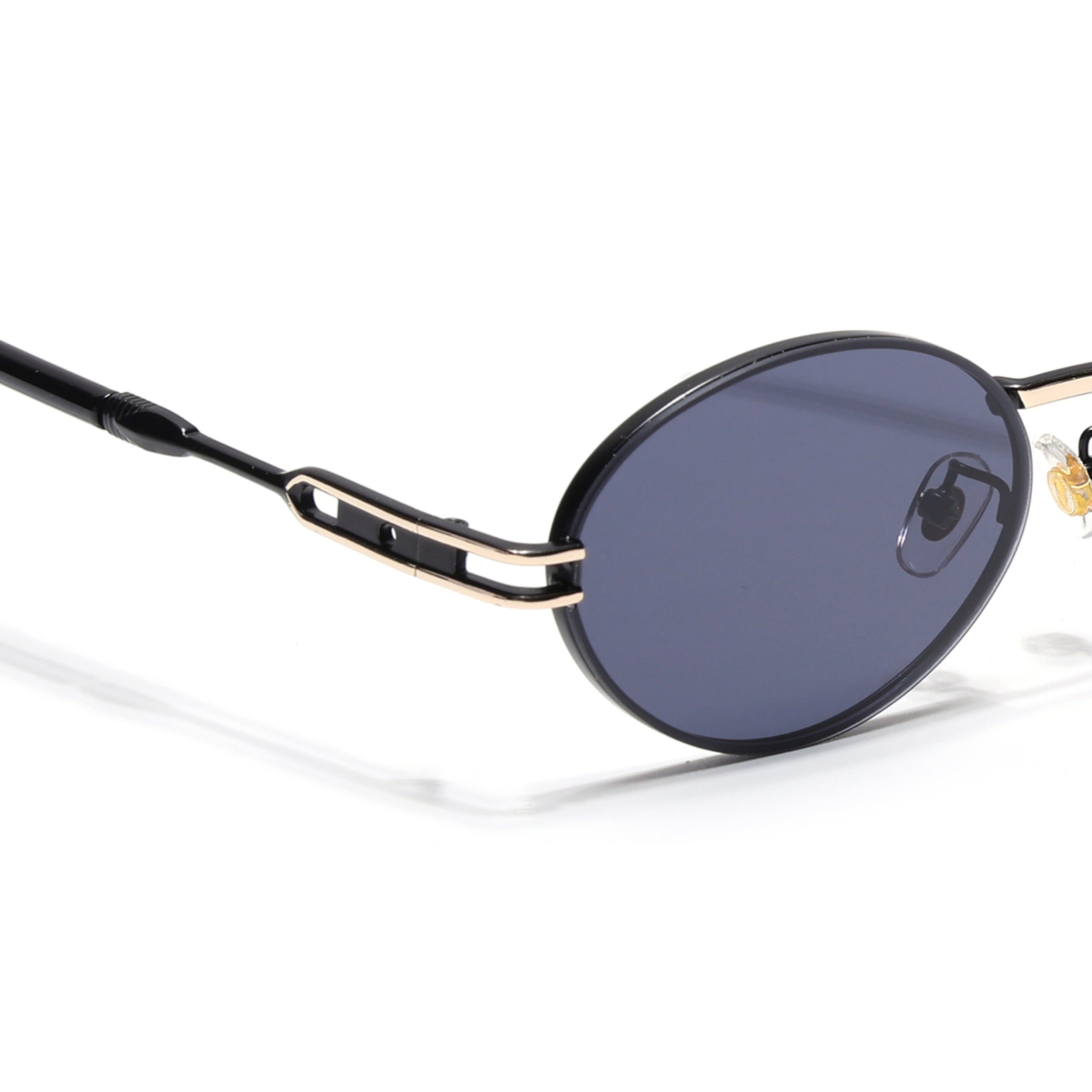 Oval Sunglasses for Men & Women (Grey Lens | Black & Golden Frame - MG6887)