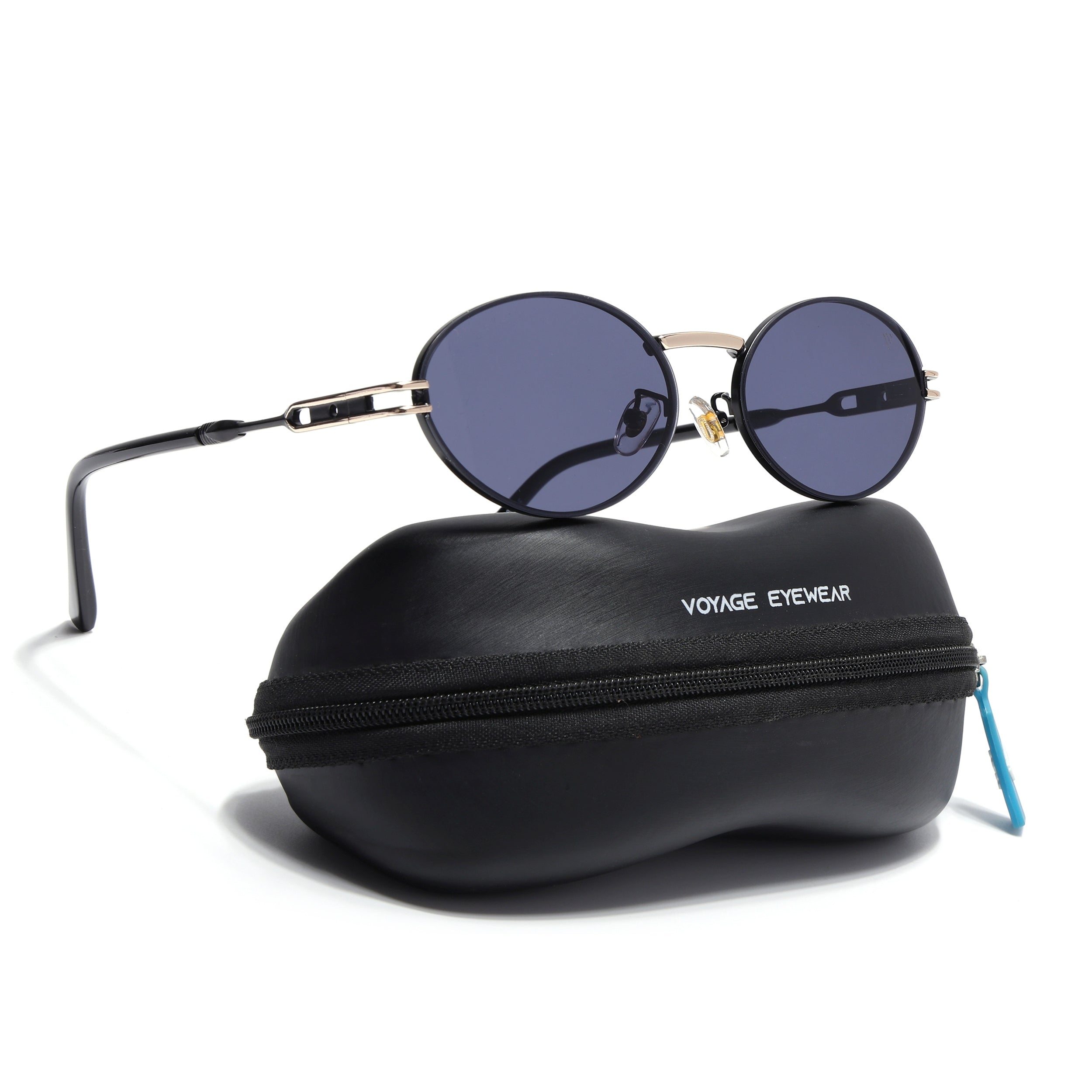 Oval Sunglasses for Men & Women (Grey Lens | Black & Golden Frame - MG6887)