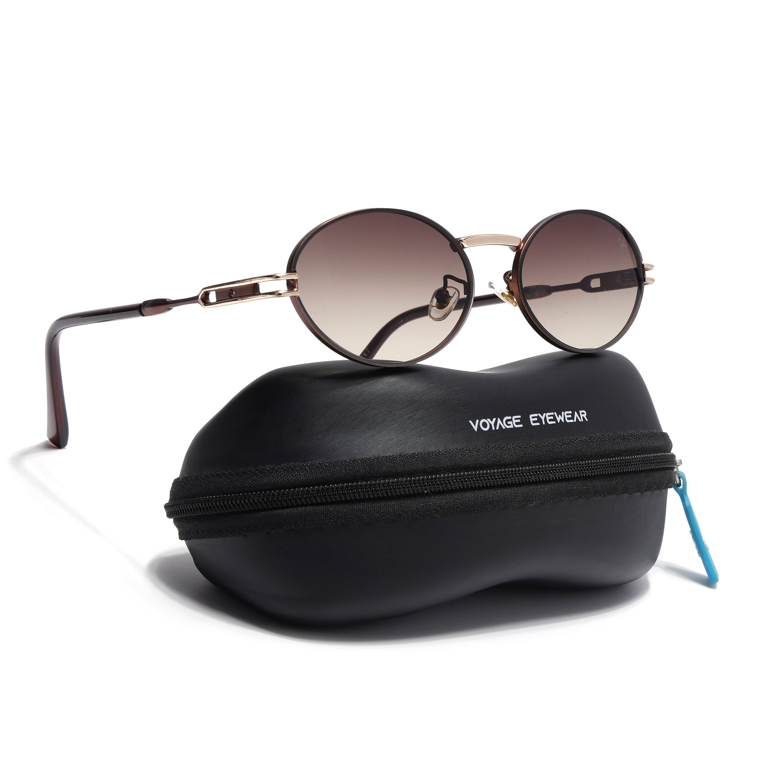 Oval Sunglasses for Men & Women (Brown Lens | Brown & Golden Frame - MG6888)