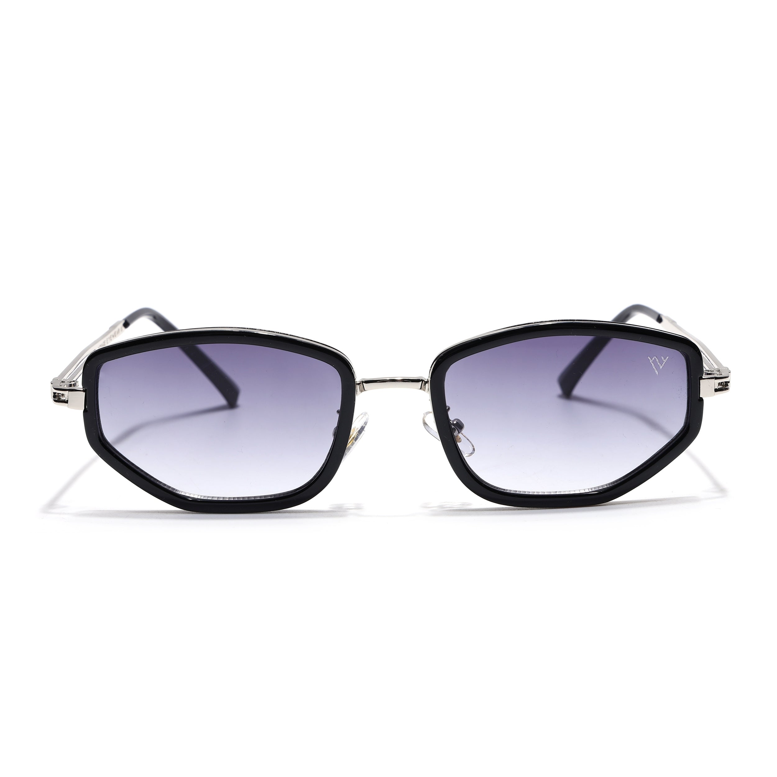 Vynna | Black & Silver Hexagonal Sunglasses | Grey & Clear Lens - MG7597