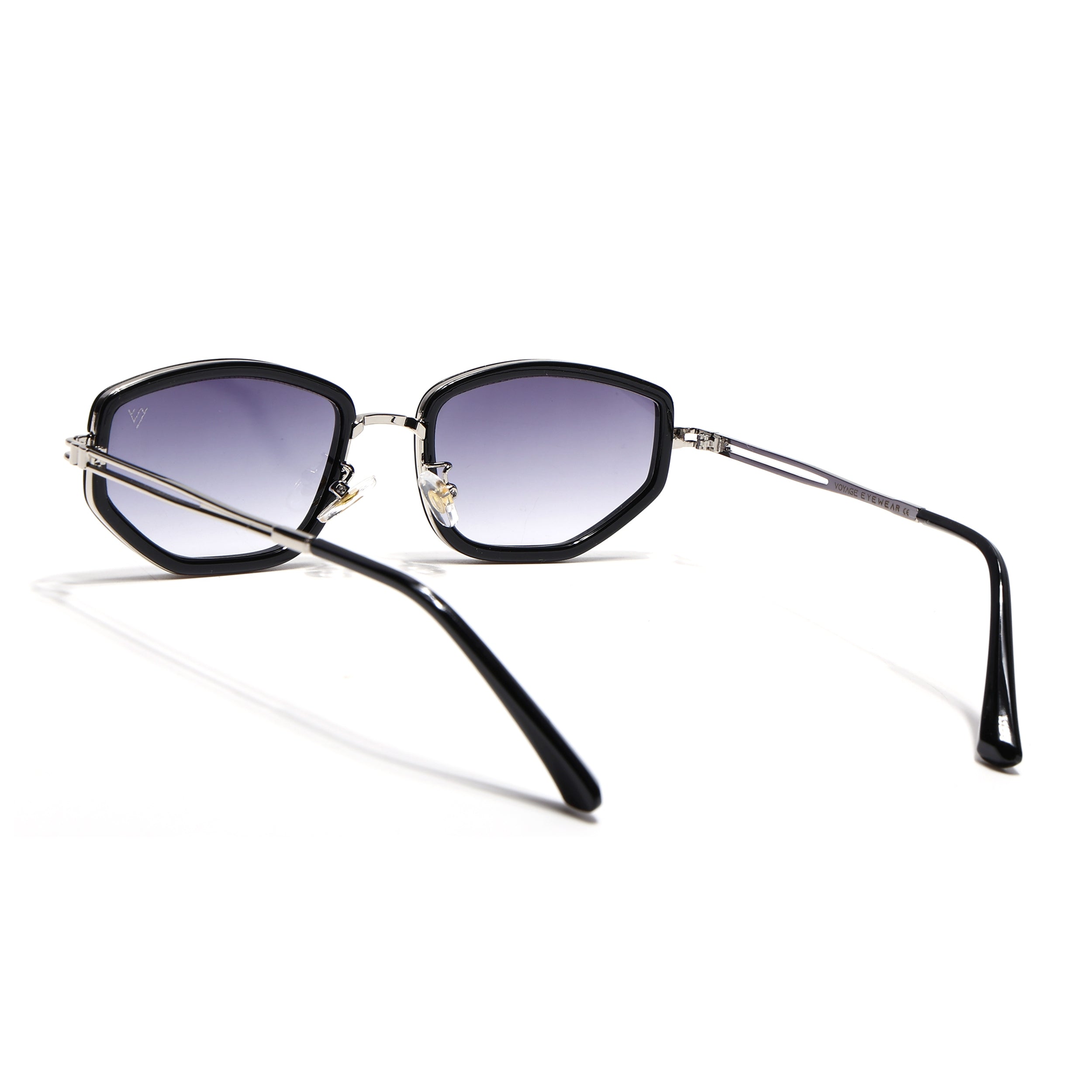 Vynna | Black & Silver Hexagonal Sunglasses | Grey & Clear Lens - MG7597