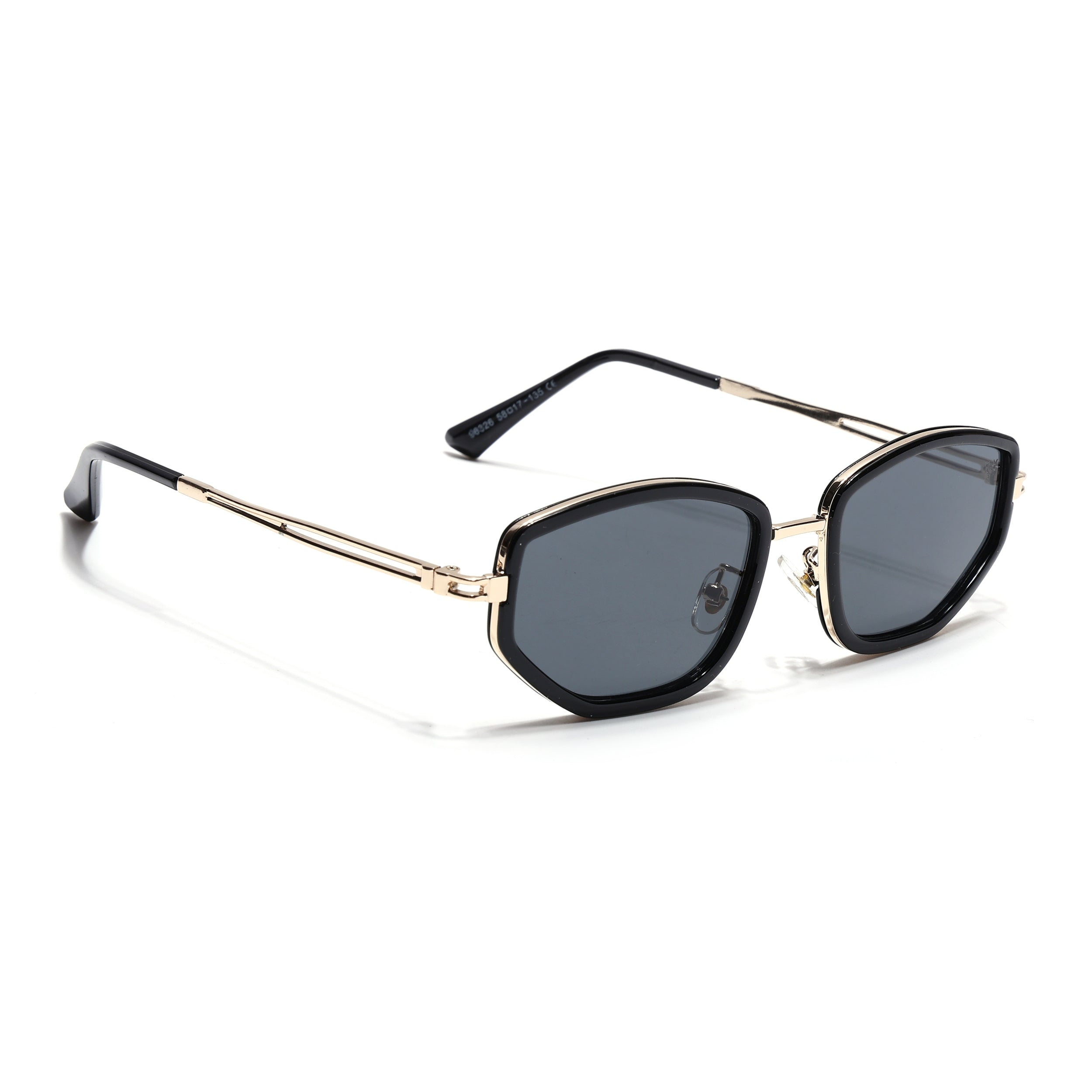 Vynna | Black & Golden Hexagonal Sunglasses | Black Lens - MG7598