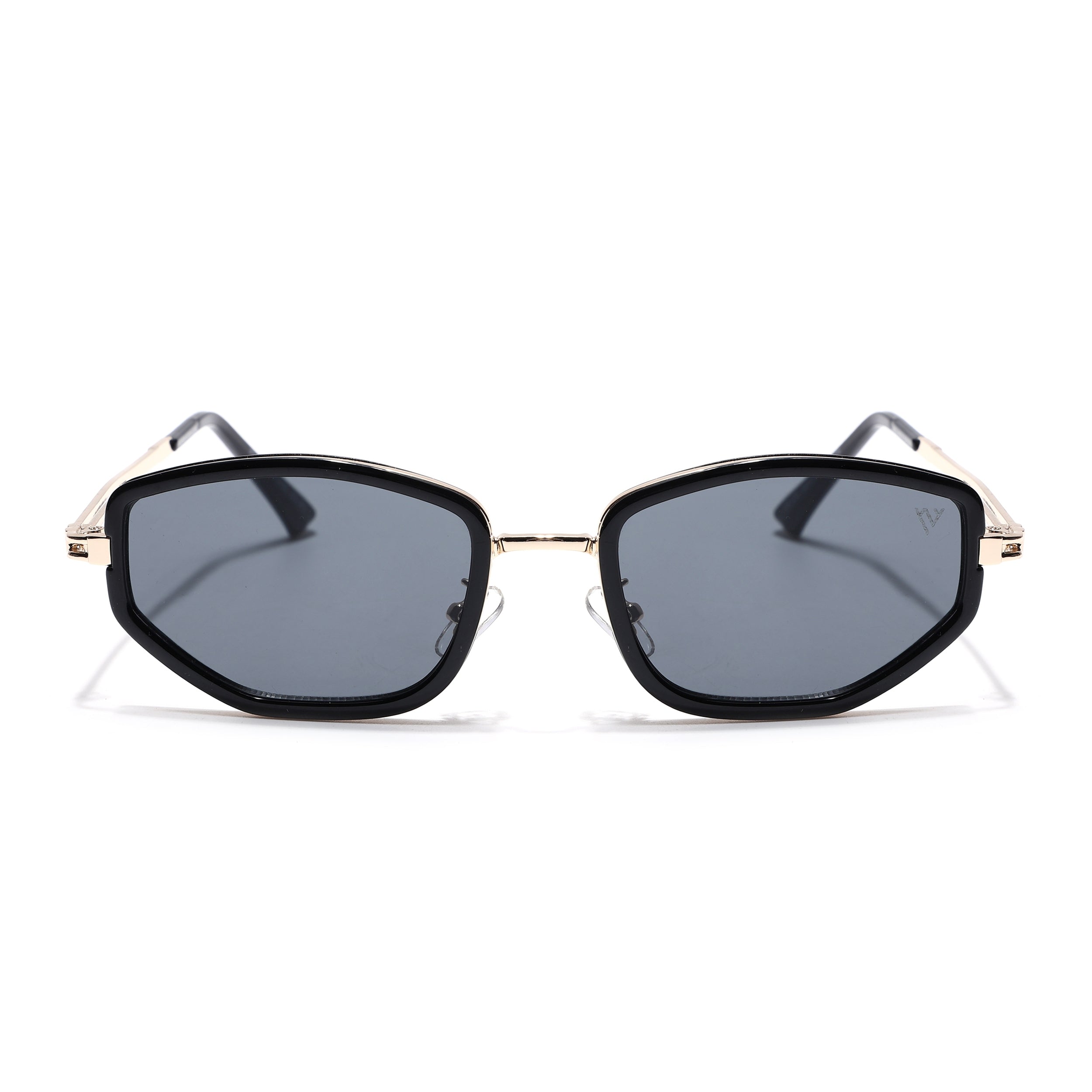 Vynna | Black & Golden Hexagonal Sunglasses | Black Lens - MG7598