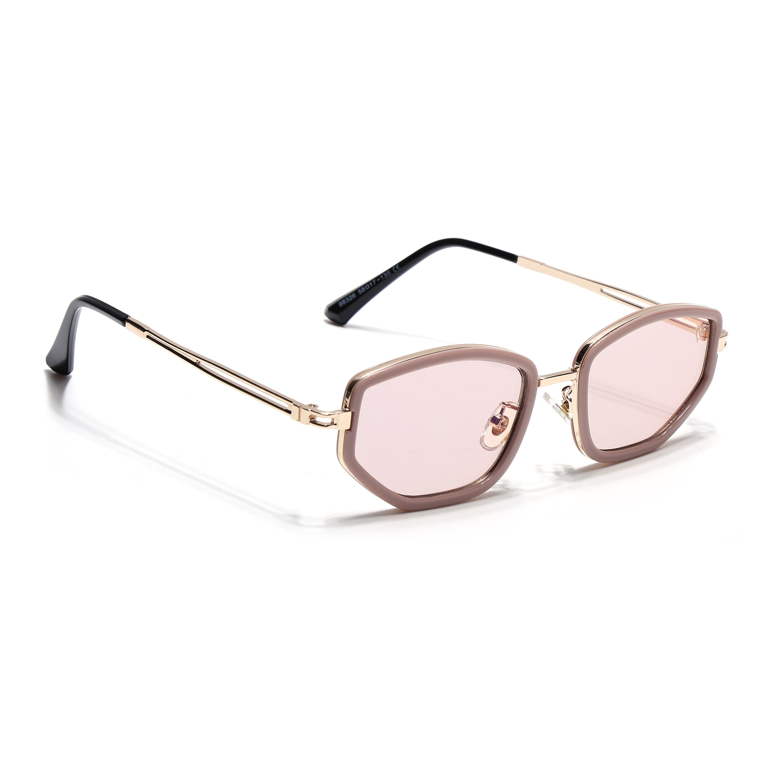 Vynna | Pink & Golden Hexagonal Sunglasses | Pink Lens - MG7599