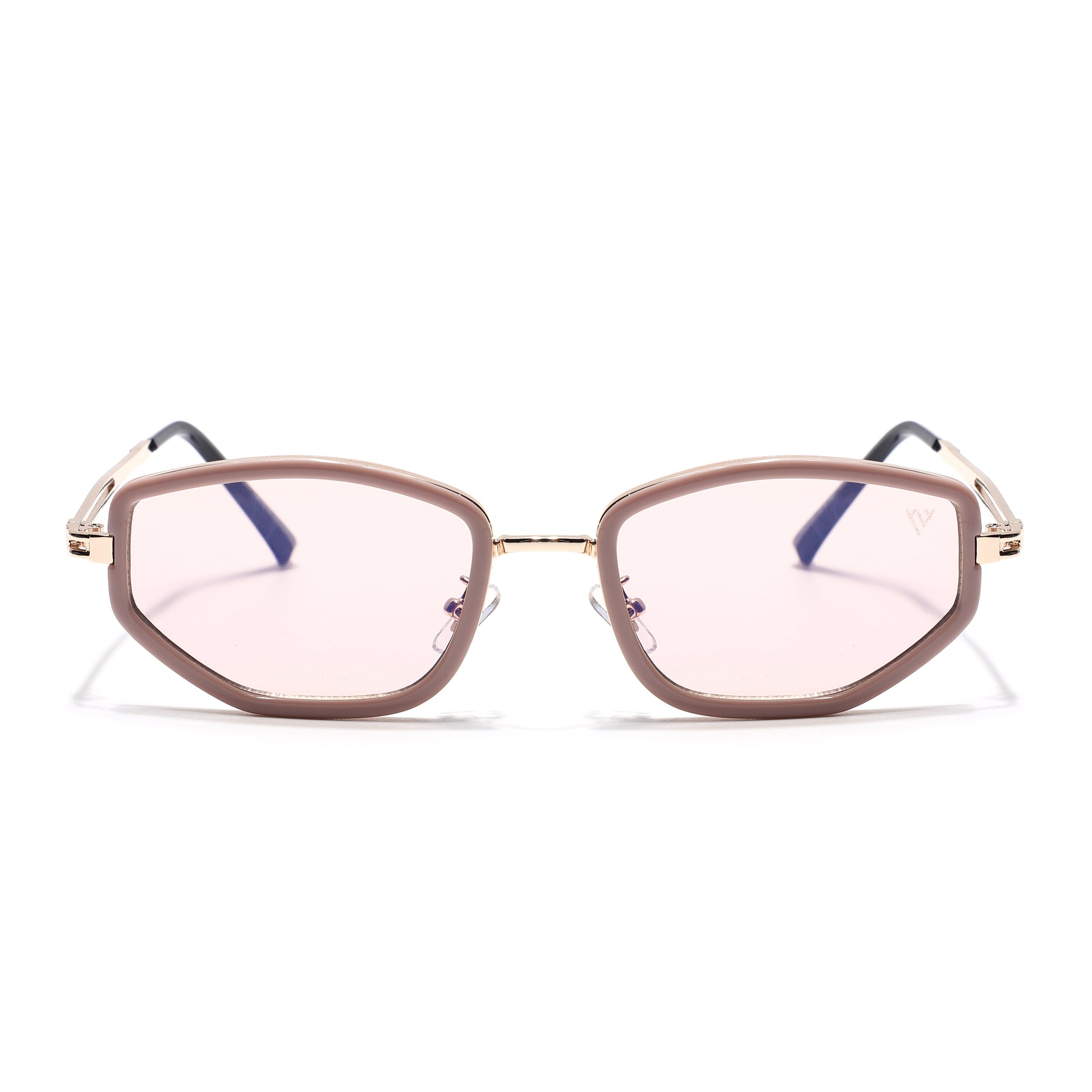 Vynna | Pink & Golden Hexagonal Sunglasses | Pink Lens - MG7599