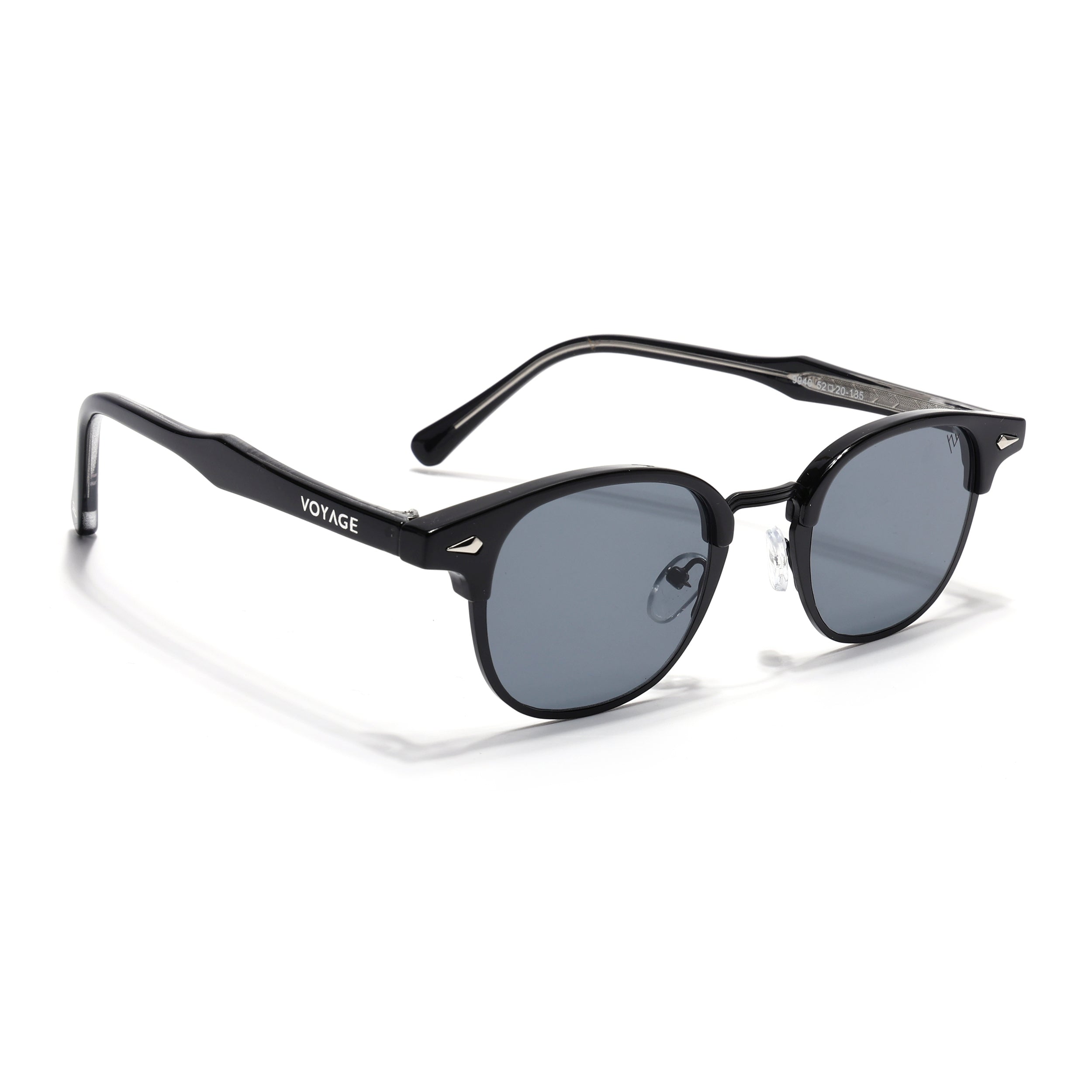 Skyline | Black Half Rim Clubmaster Sunglasses | Grey Lens - MG7100