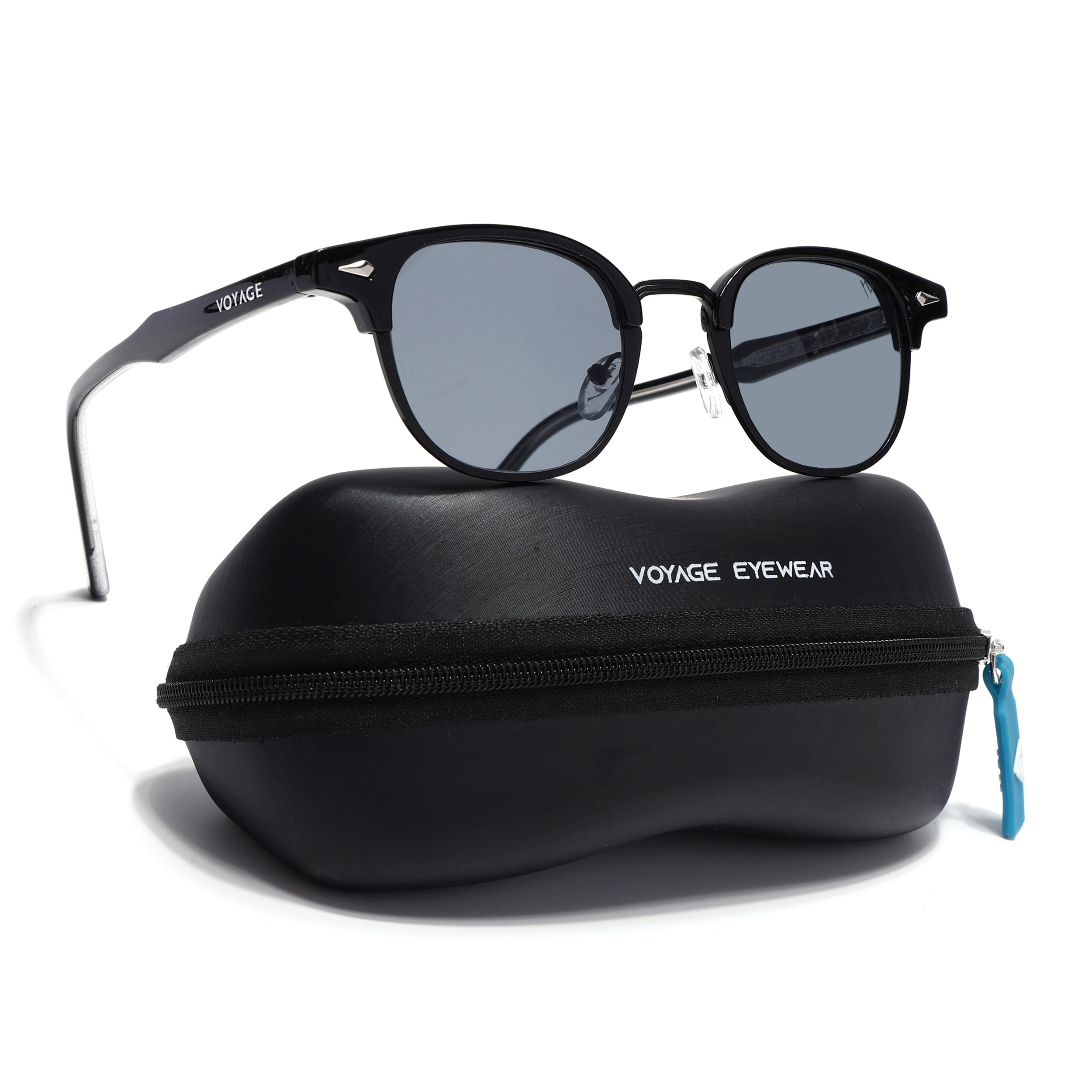 Skyline | Black Half Rim Clubmaster Sunglasses | Grey Lens - MG7100