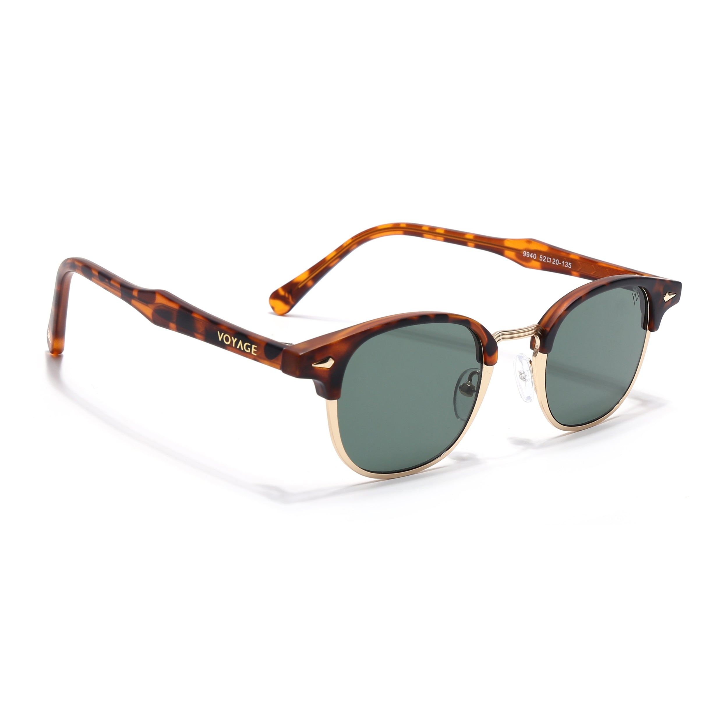 Skyline | Golden & Demi Brown Half Rim Clubmaster Sunglasses | Green Lens - MG7104
