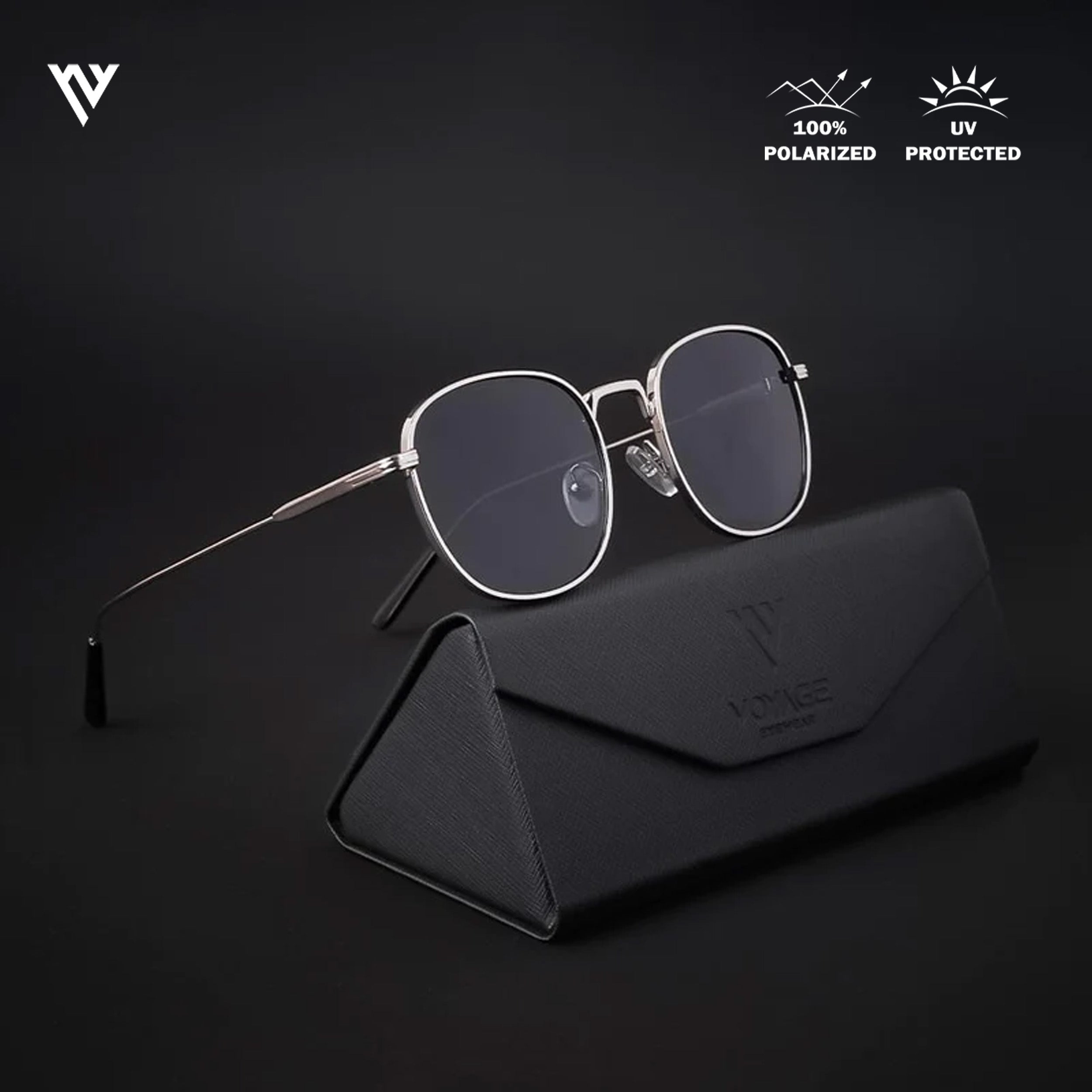 Voyage Exclusive Black and silver Polarized Round Sunglasses for Men & Women - PMG4112