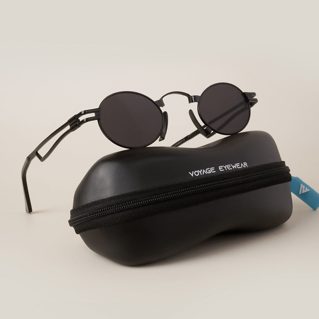 Voyage Matte Black Round Sunglasses - MG3587