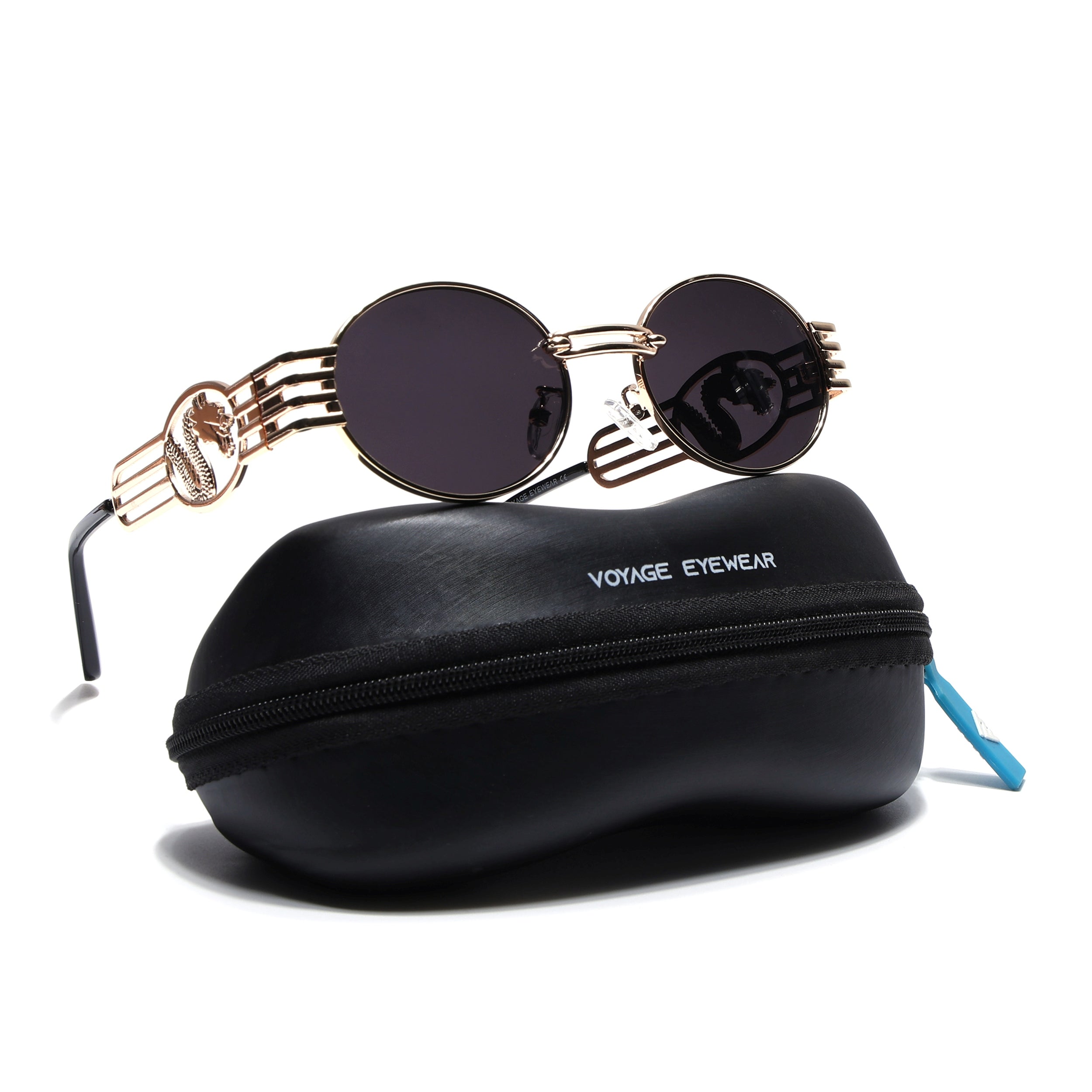 Viper | Oval Sunglasses (Black Lens | Golden Frame - MG5188)