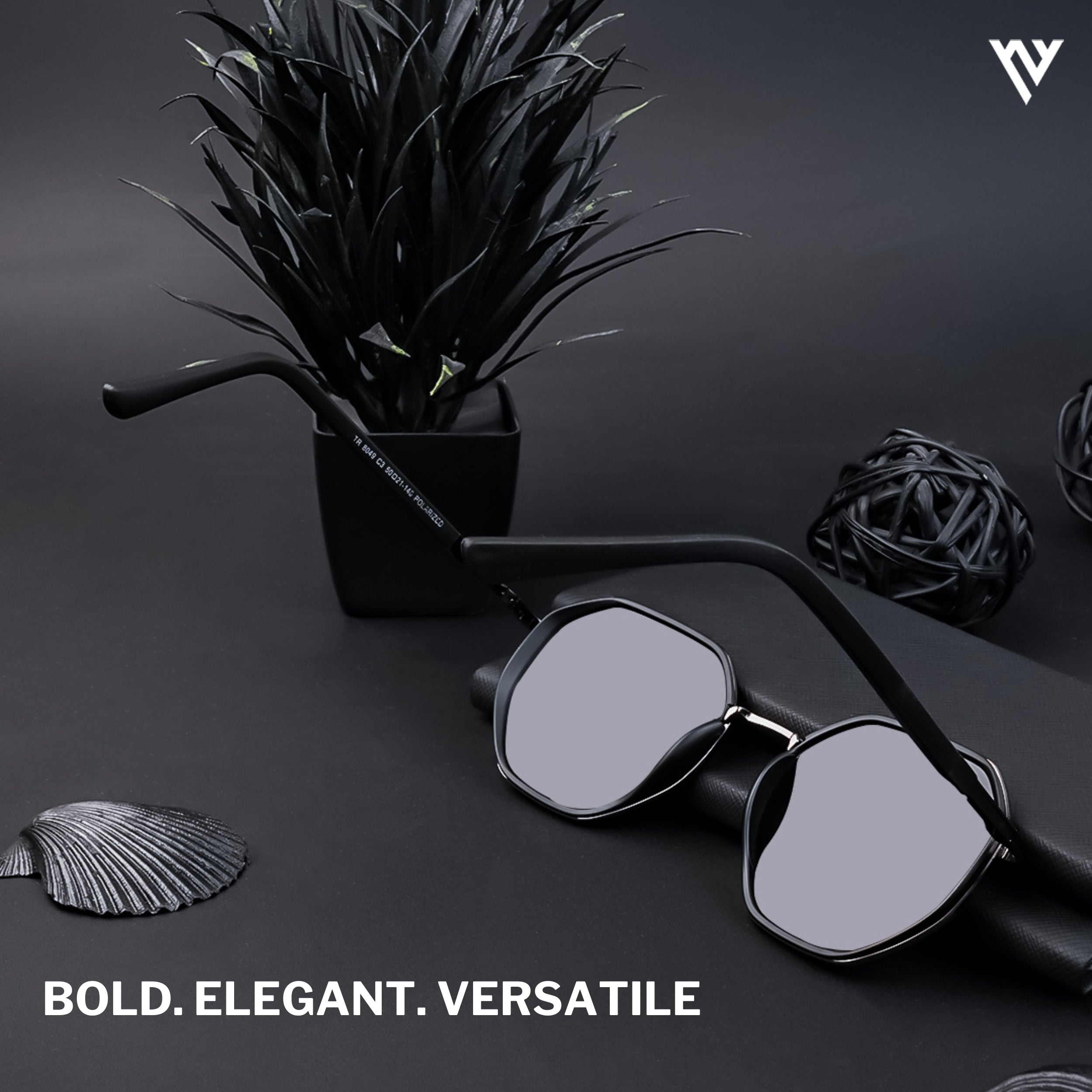Voyage Exclusive Black Polarized Geometric Sunglasses for Men & Women - PMG4206