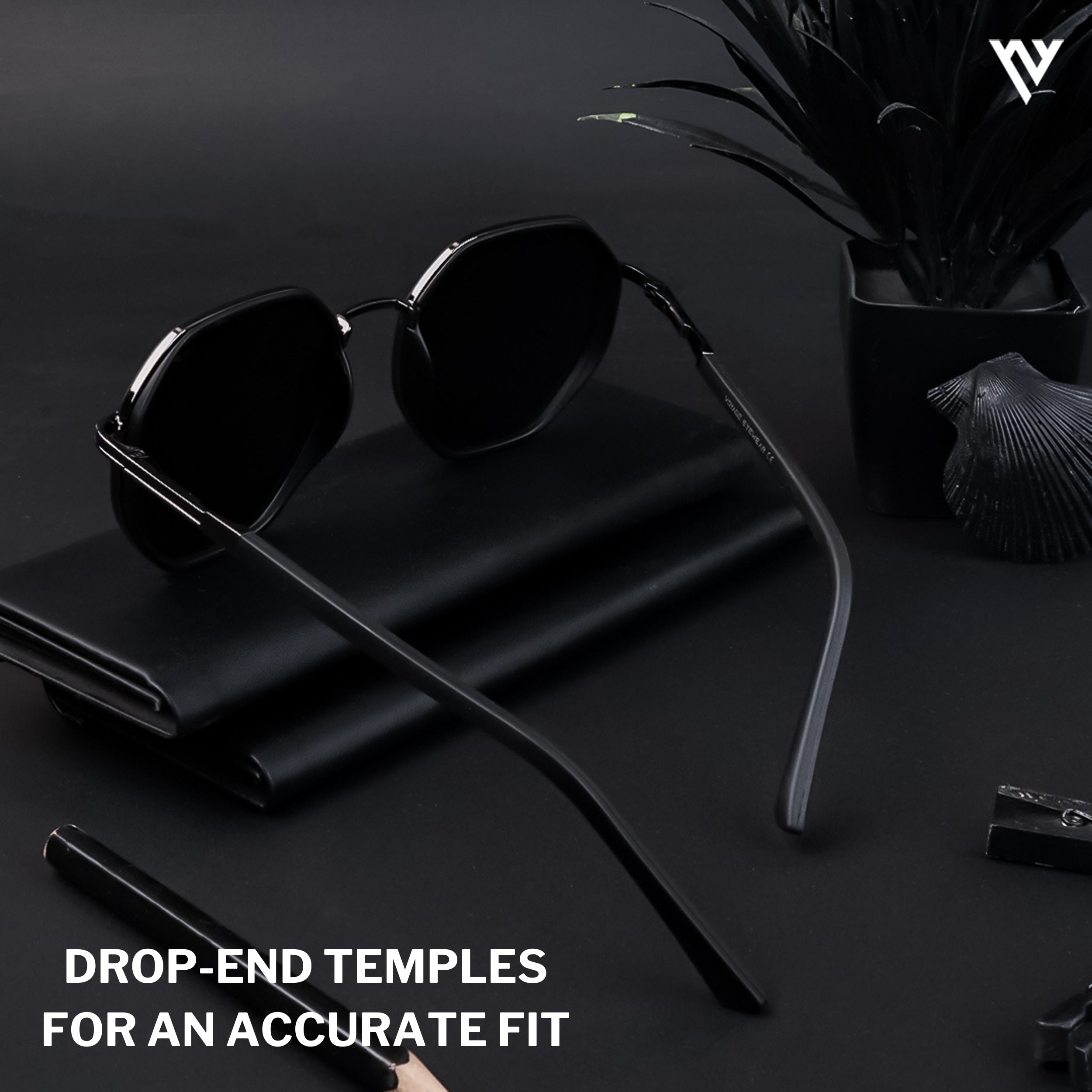 Voyage Exclusive Black Polarized Geometric Sunglasses for Men & Women - PMG4206